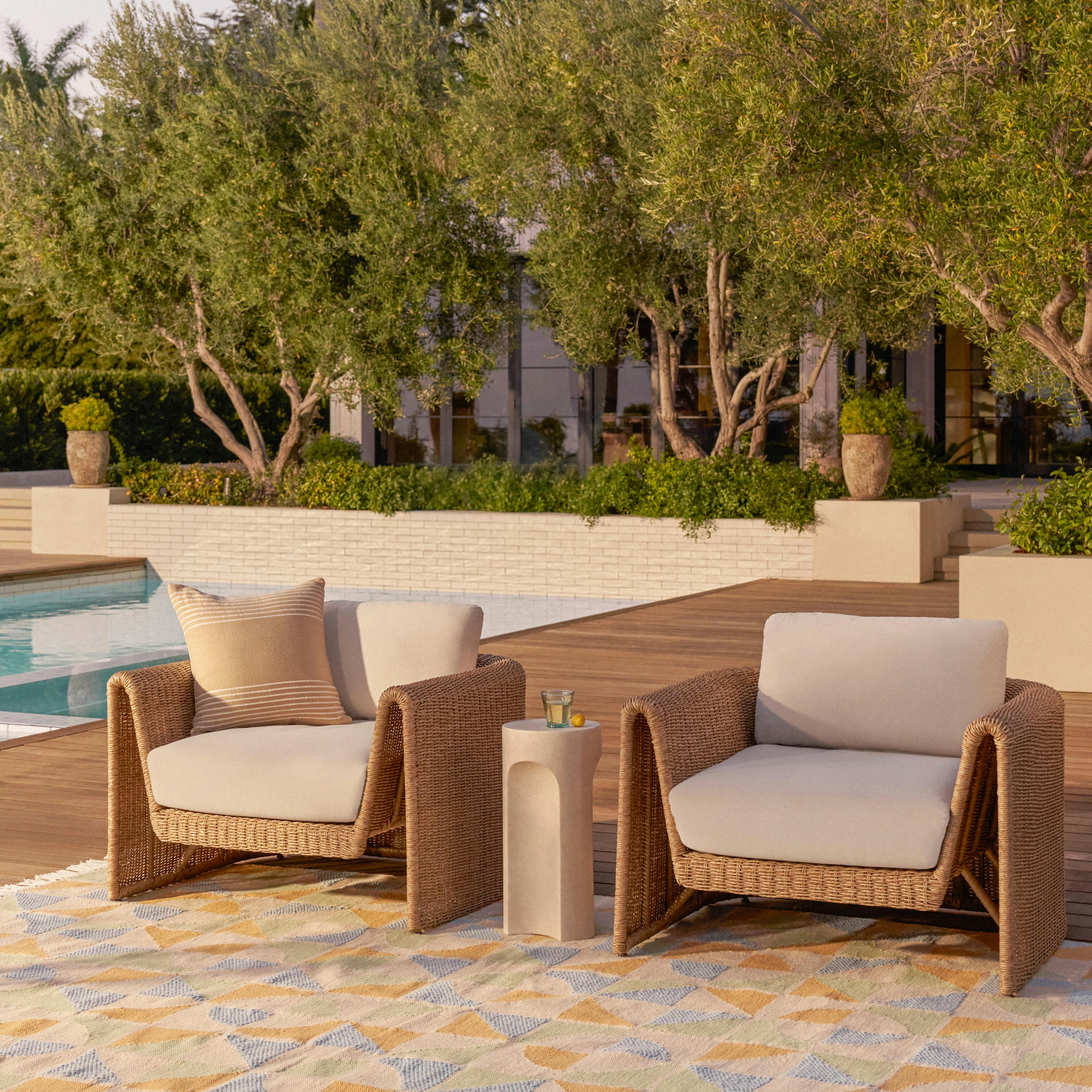 Willa 38" Outdoor Wicker Lounge Chair Set - Dravite Ivory