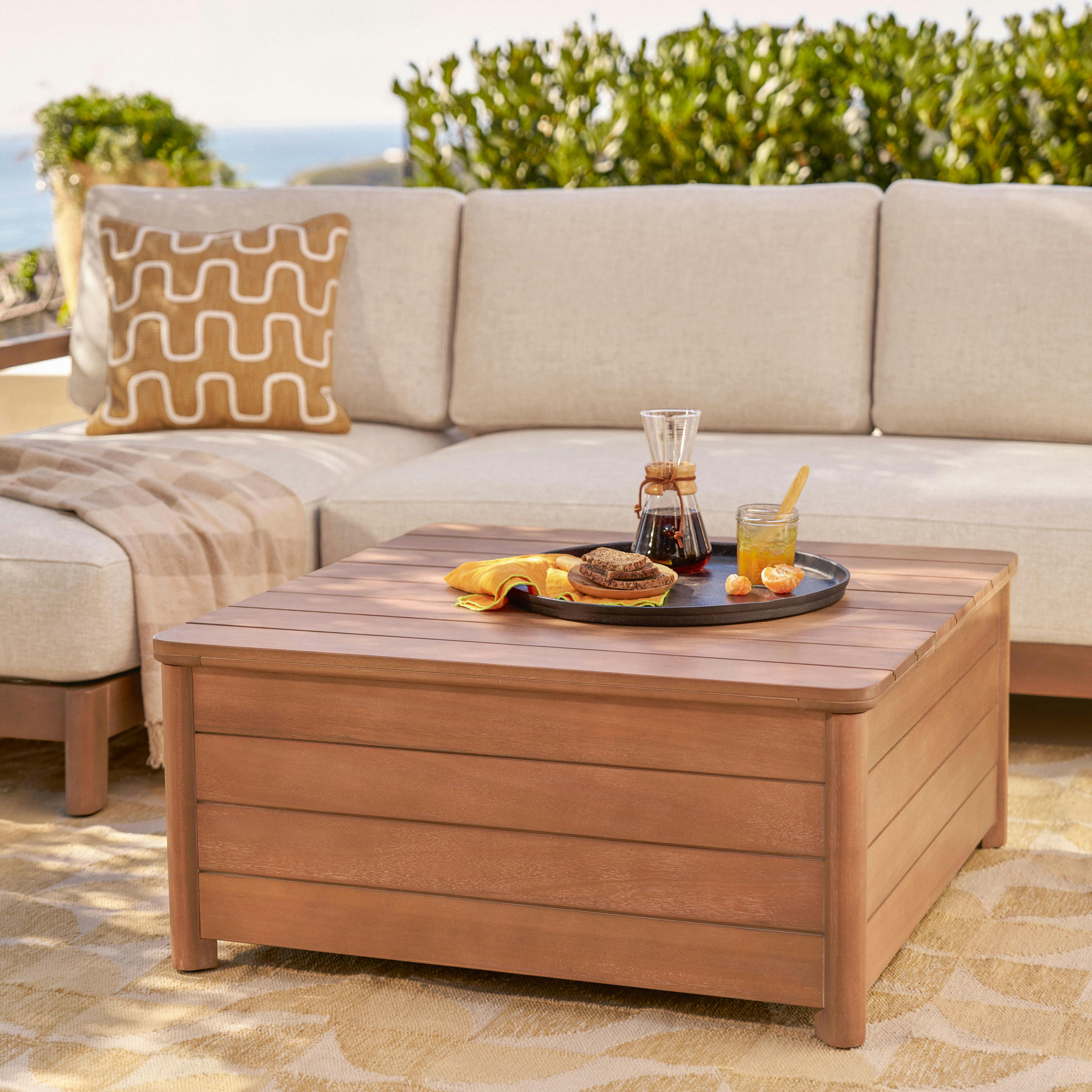 Elise 34.75" Outdoor Storage Coffee Table - Light Eucalyptus
