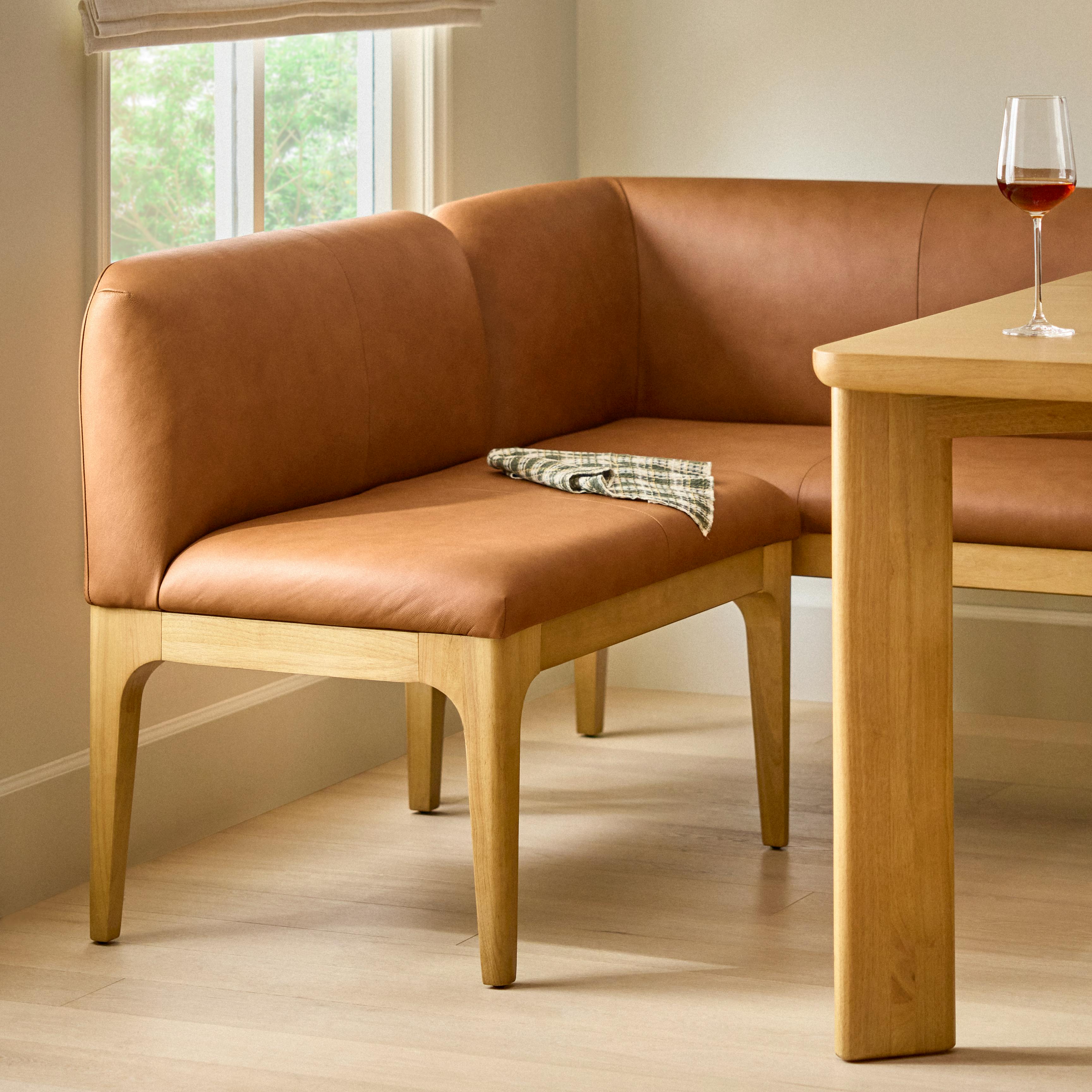 Rosin 34" Leather Armless Banquette - Natural Oak and Lucia Tan