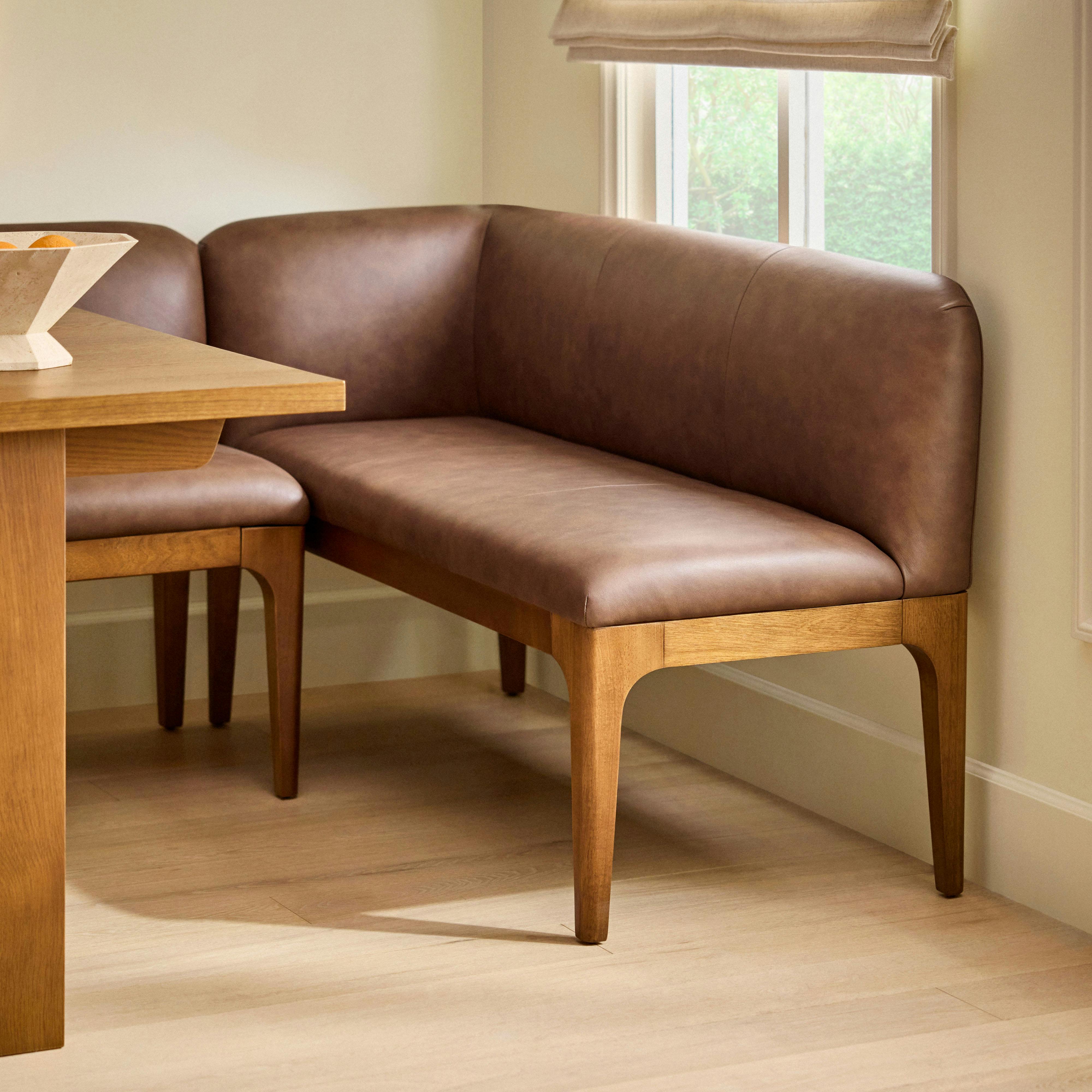 Rosin 56.75" Leather Left Corner Banquette - Smoked Oak and Lucia Brown