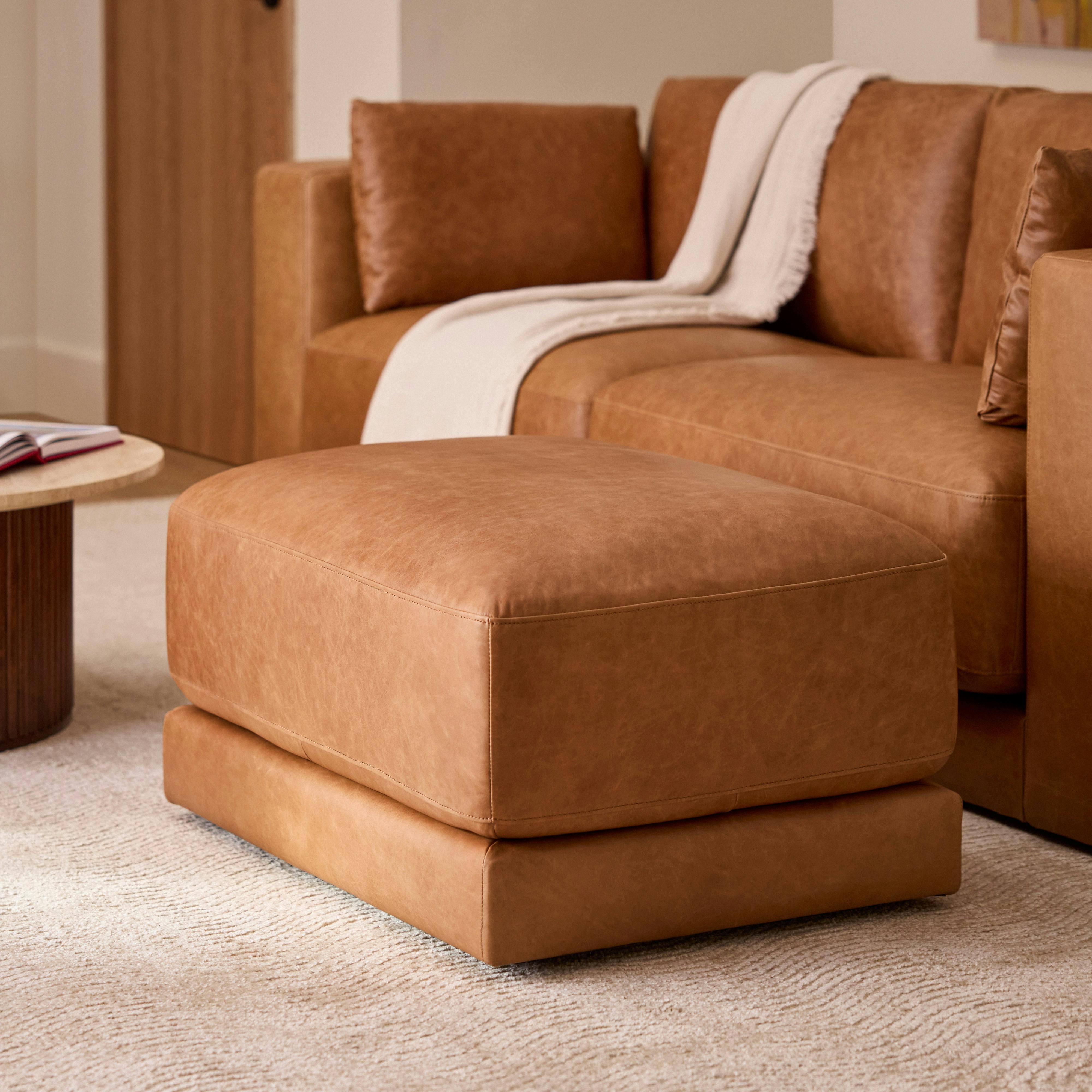 Whitmore 33" Leather Ottoman - Salerno Tan