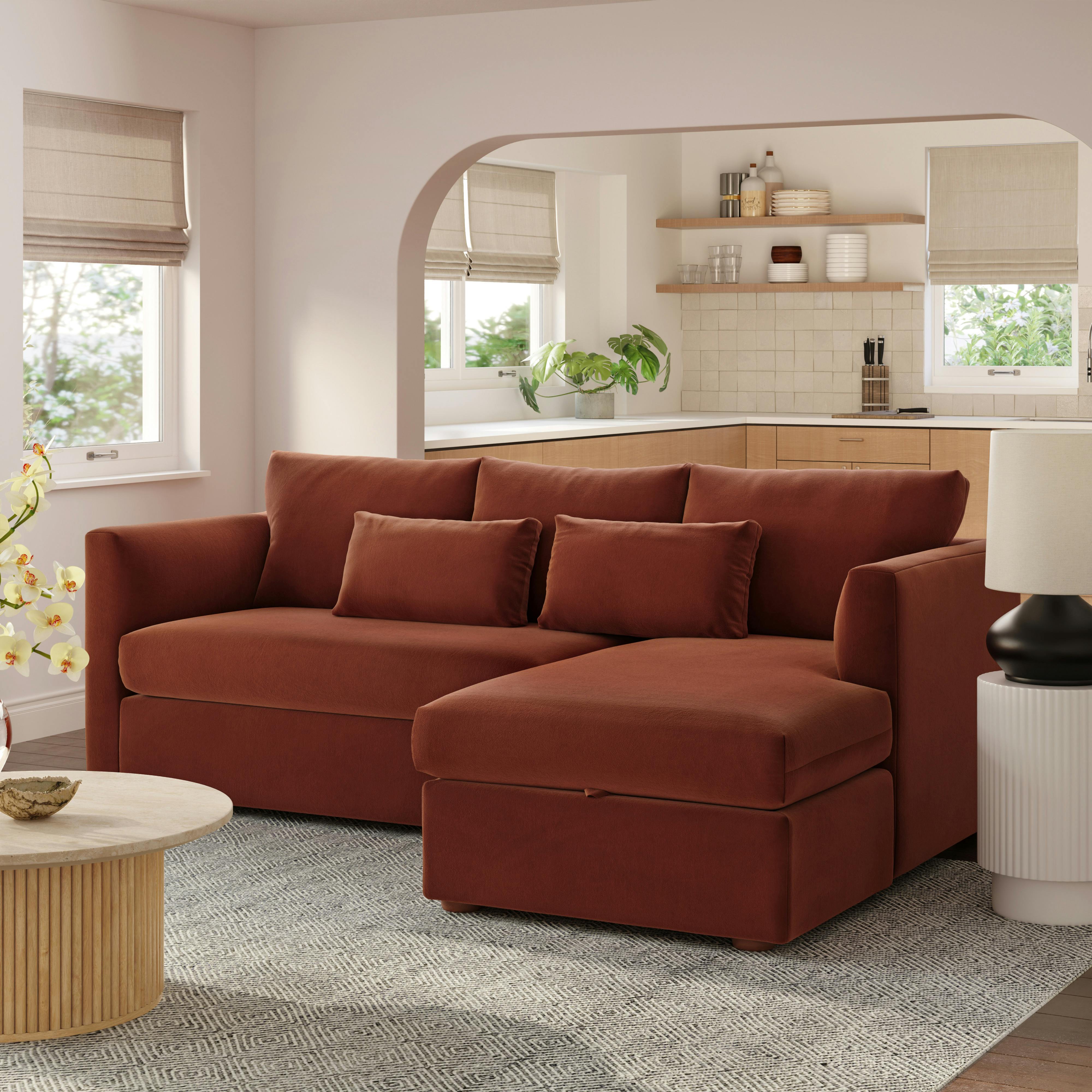 Marina 90" Velvet Reversible Storage Sectional - Hale Rust