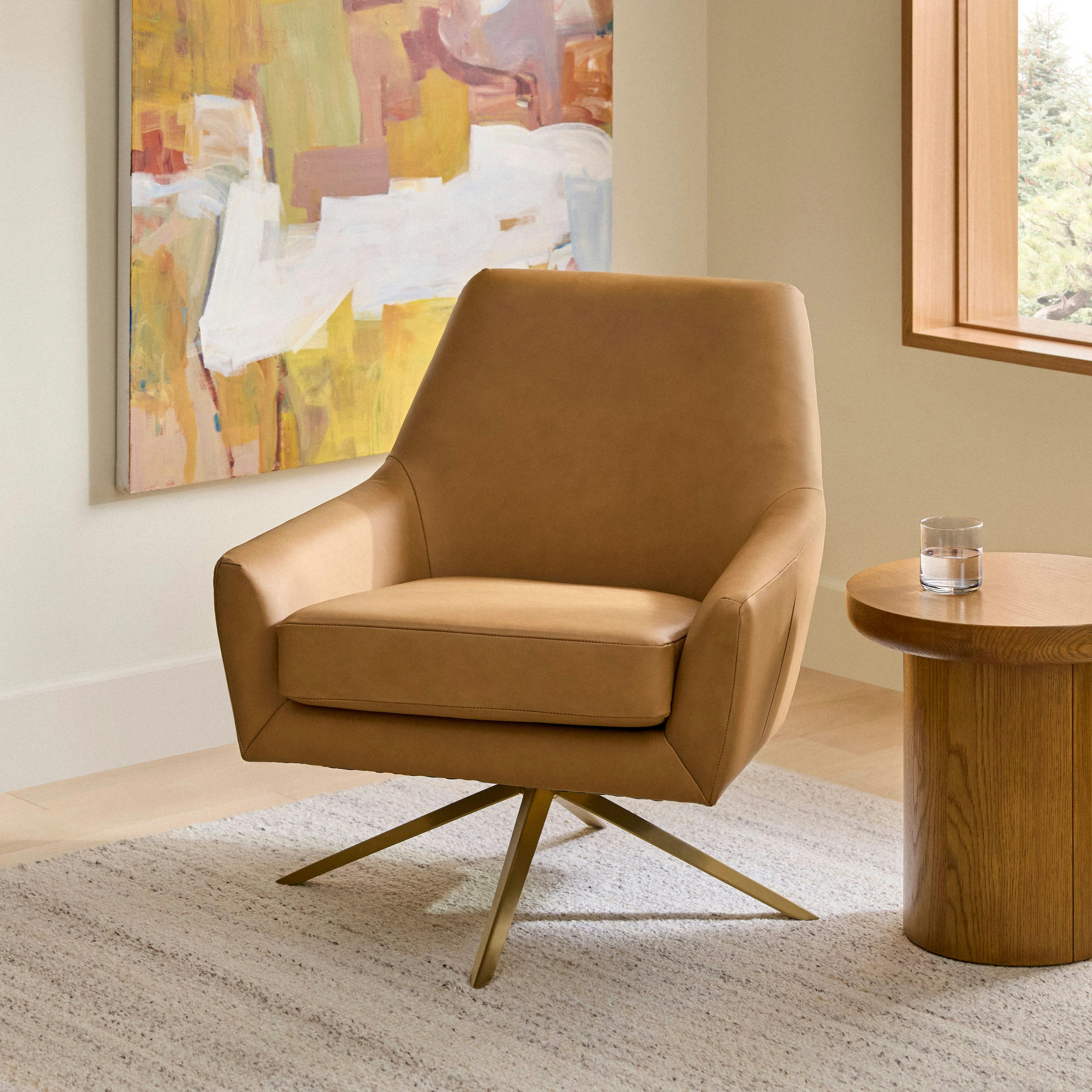 Spin 30.5" Leather Swivel Lounge Chair - Charme Tan