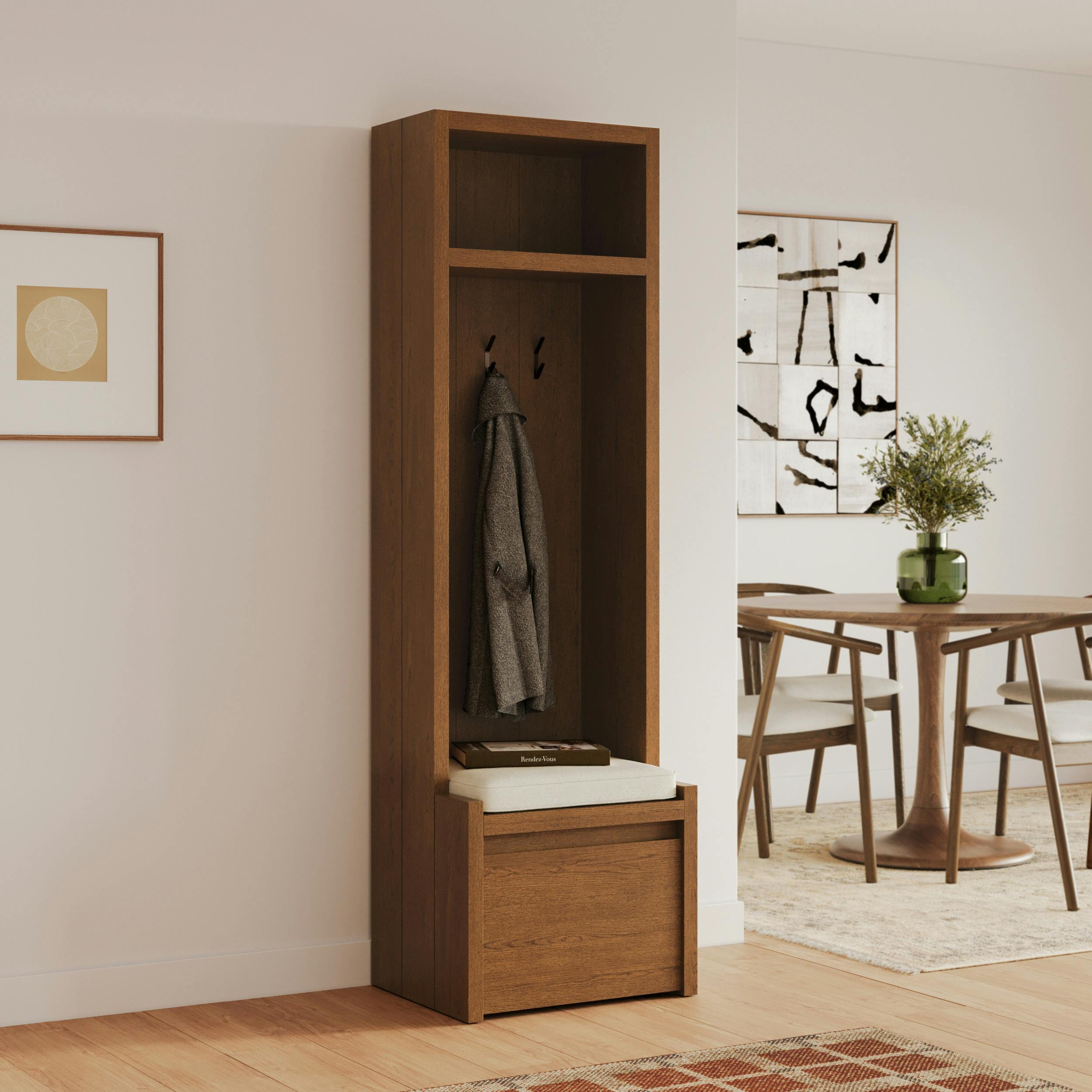 Cassie 22" Hall Tree - Smoked Oak and Taupe Chenille