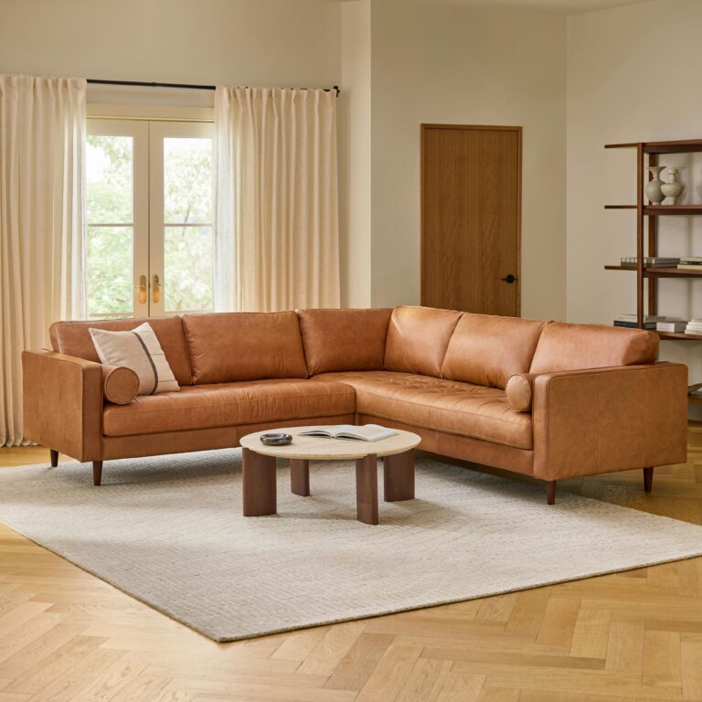 Sven 107" Tufted Leather Corner Sectional - Salerno Tan