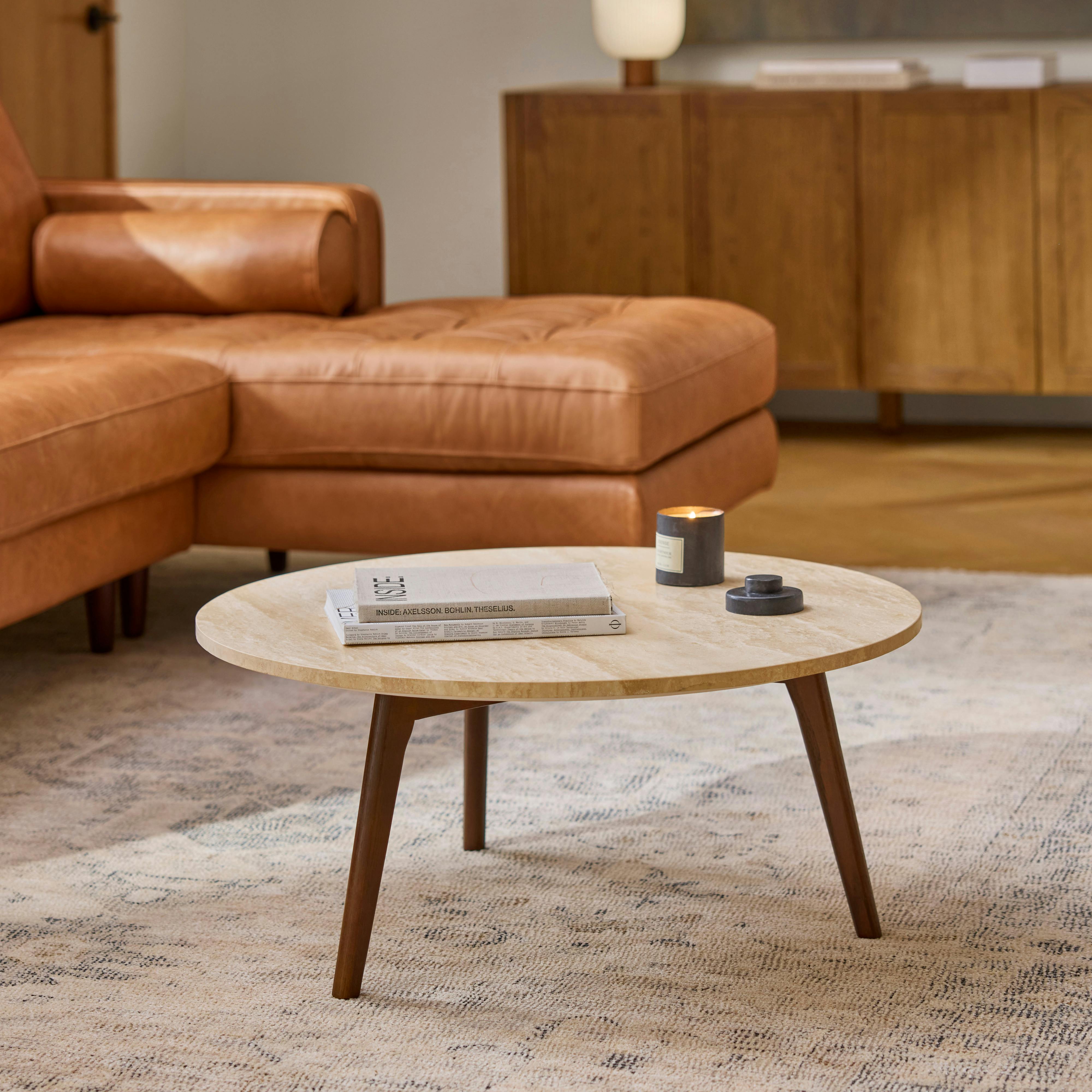 Mara 31.5" Travertine Coffee Table - Walnut