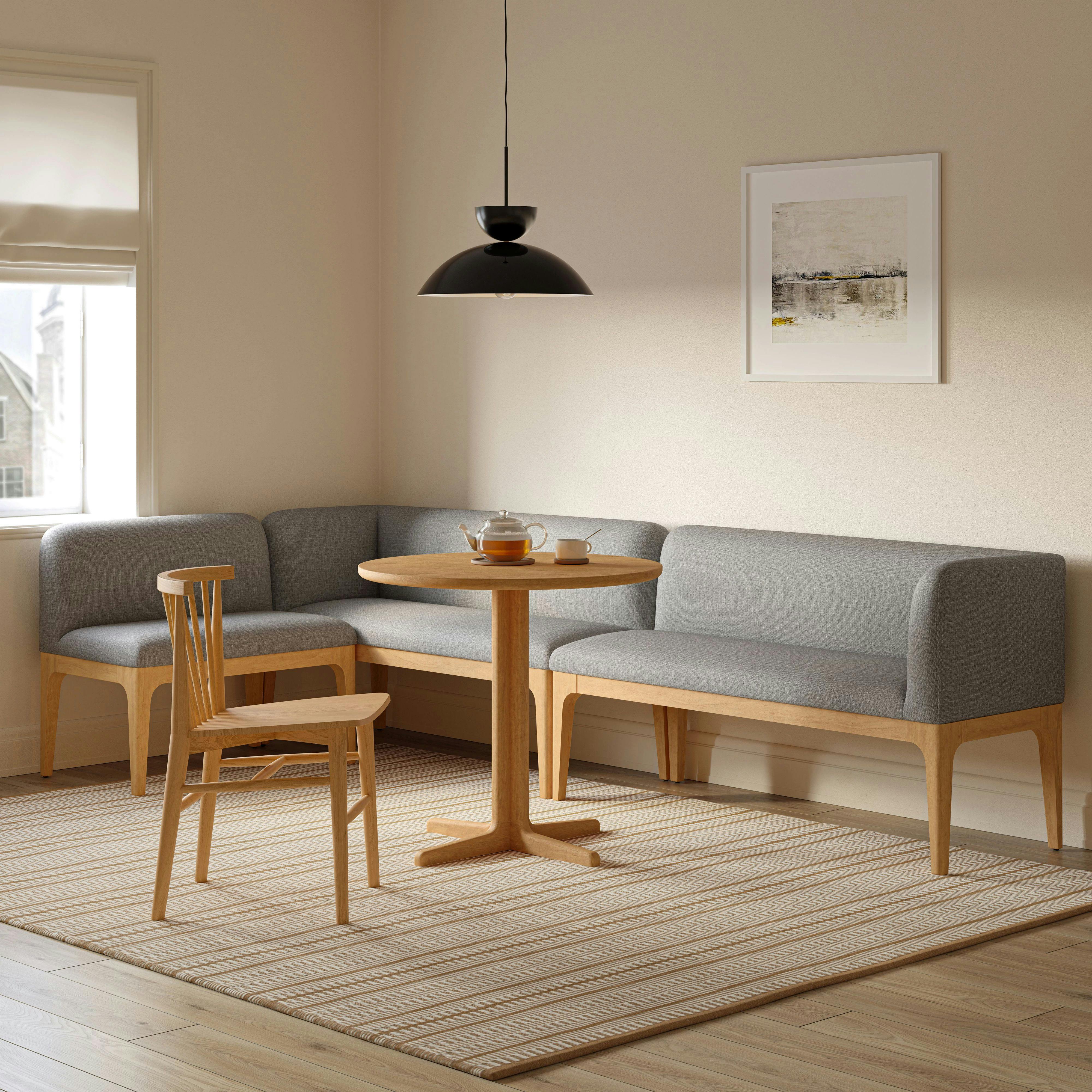 Rosin 113.5" Short L-Shape Banquette Set - Natural Oak and Hestia Gray