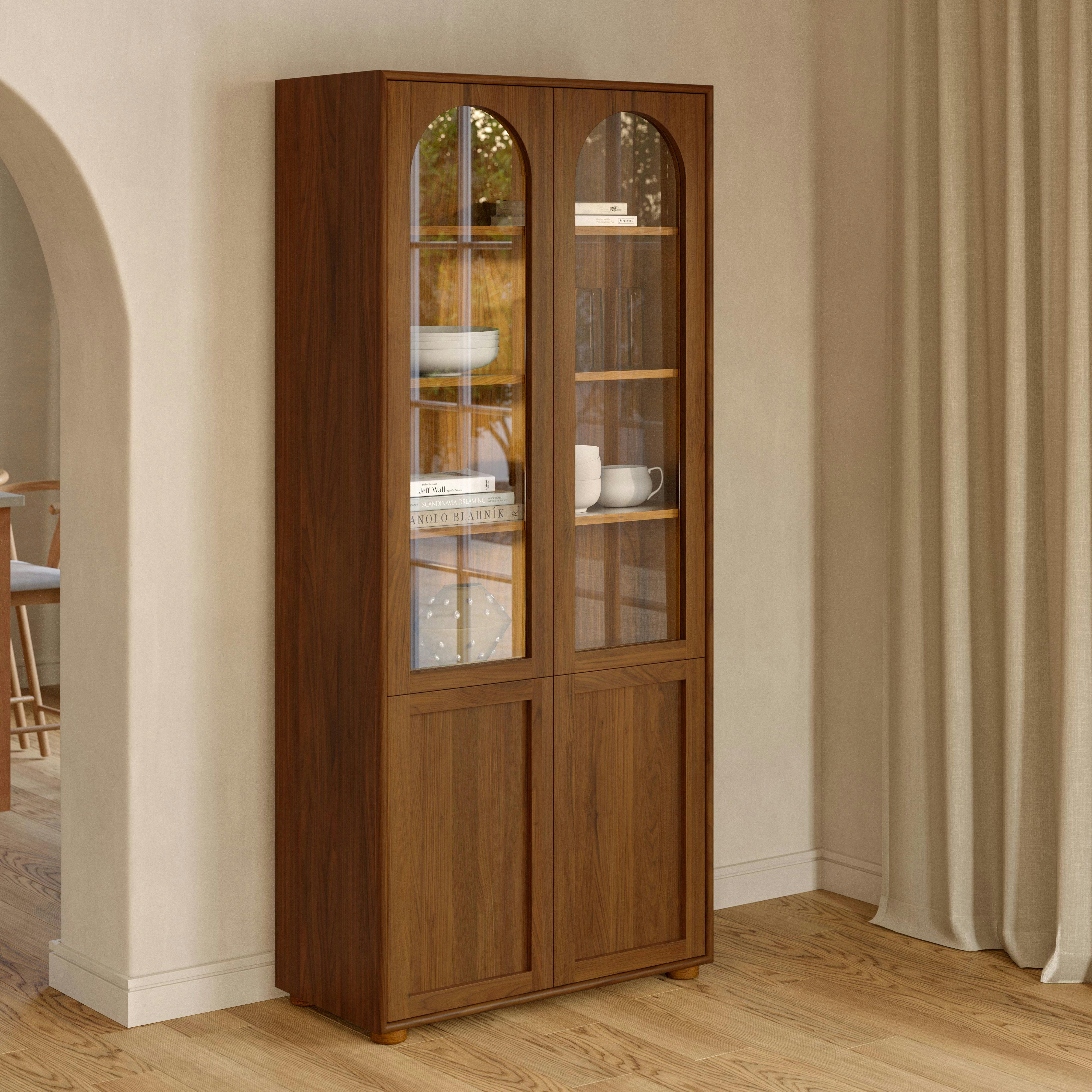 Emera 35" Glass Cabinet, Tall - Walnut