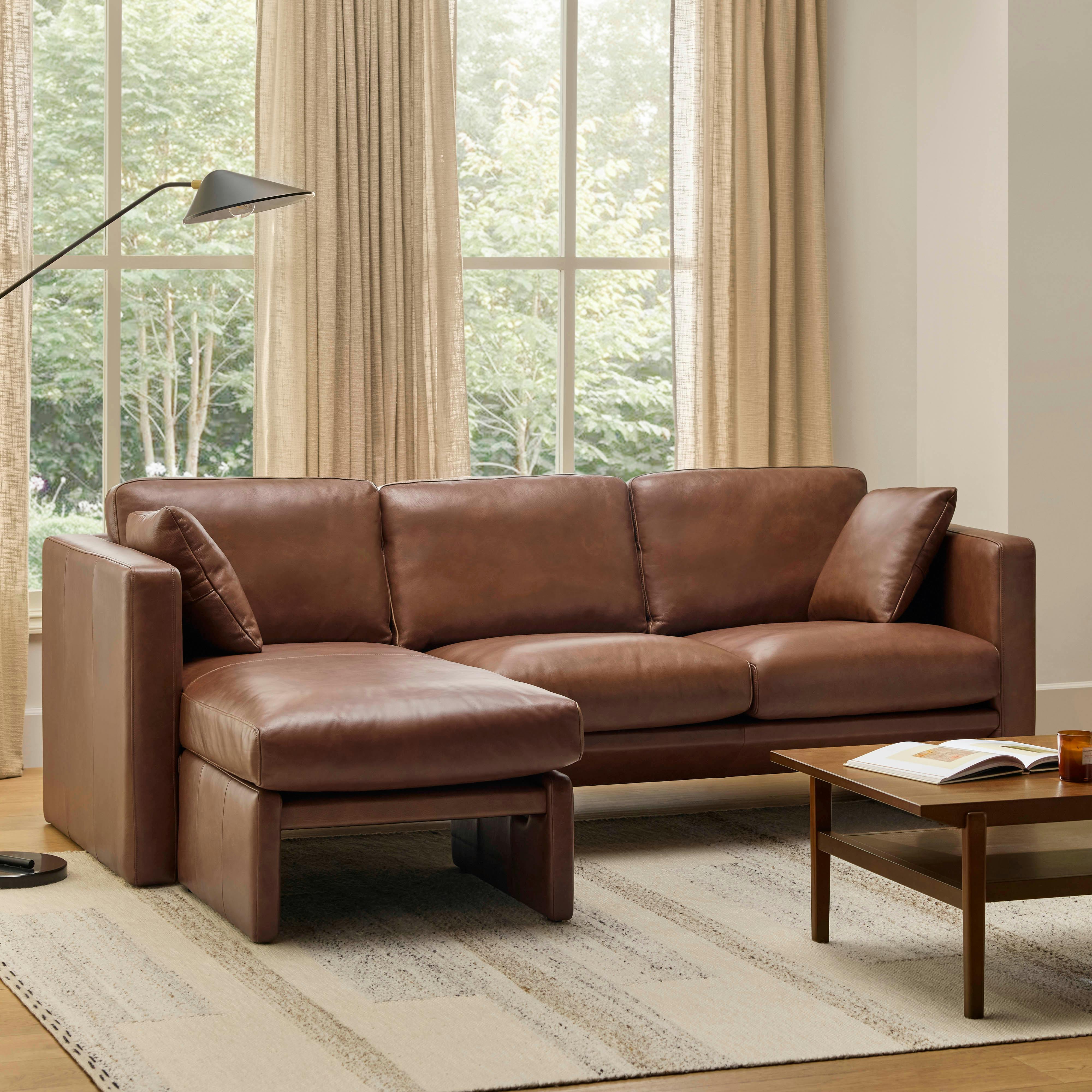 Roxwell 91" Leather Reversible Sectional - Taos Brown