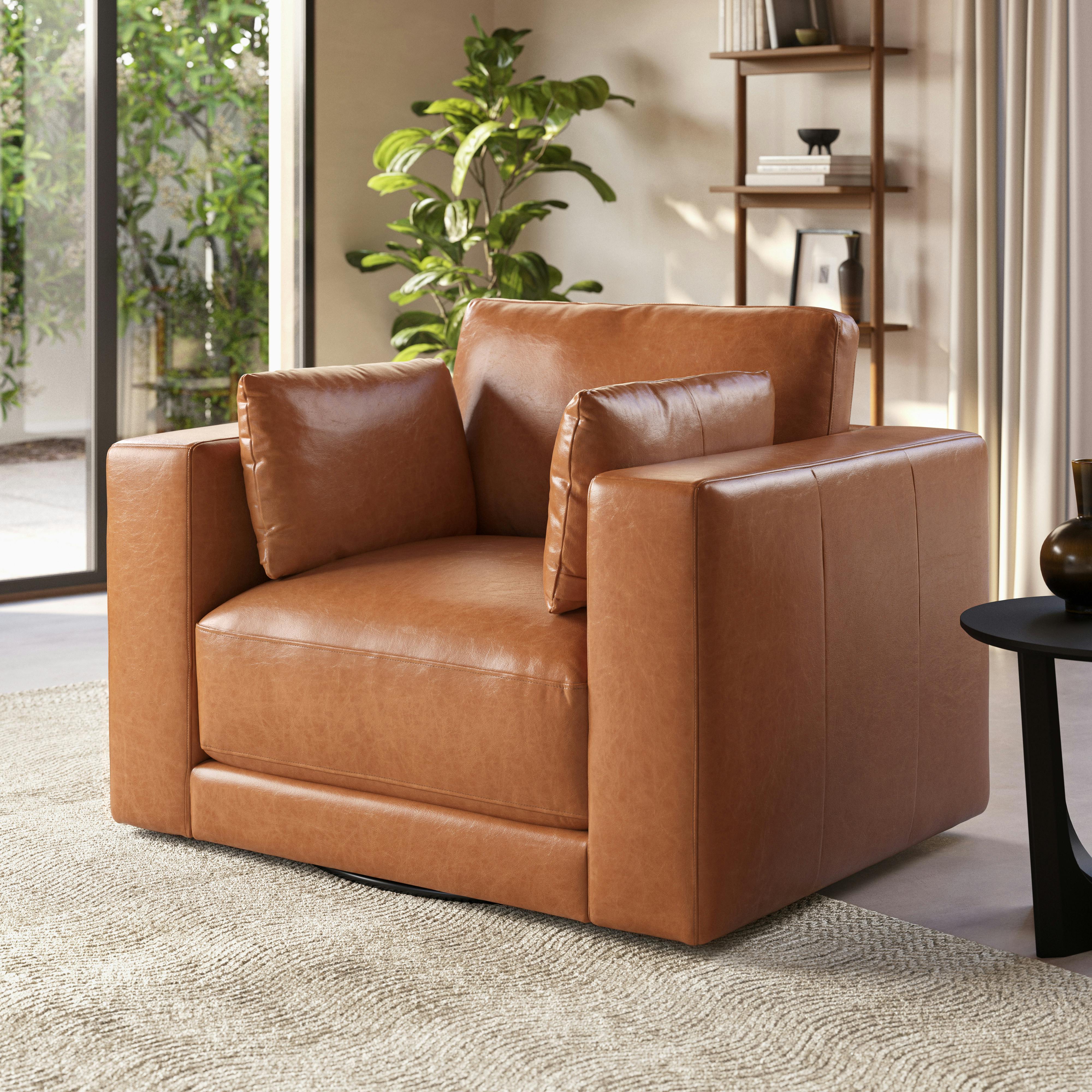 Whitmore 50" Leather Swivel Lounge Chair - Salerno Tan