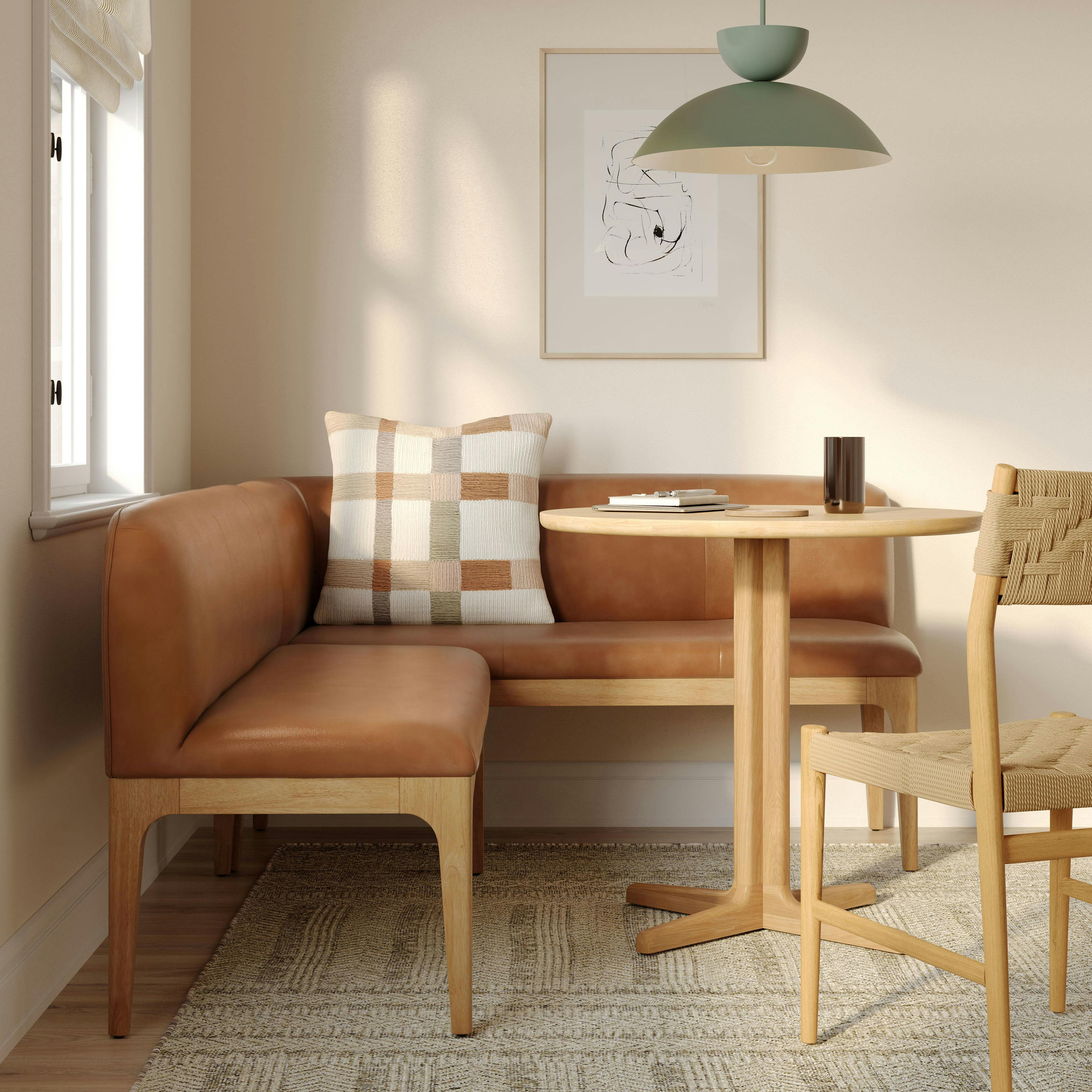 Rosin 74.75" Leather Left Arm Banquette Set - Natural Oak and Lucia Tan