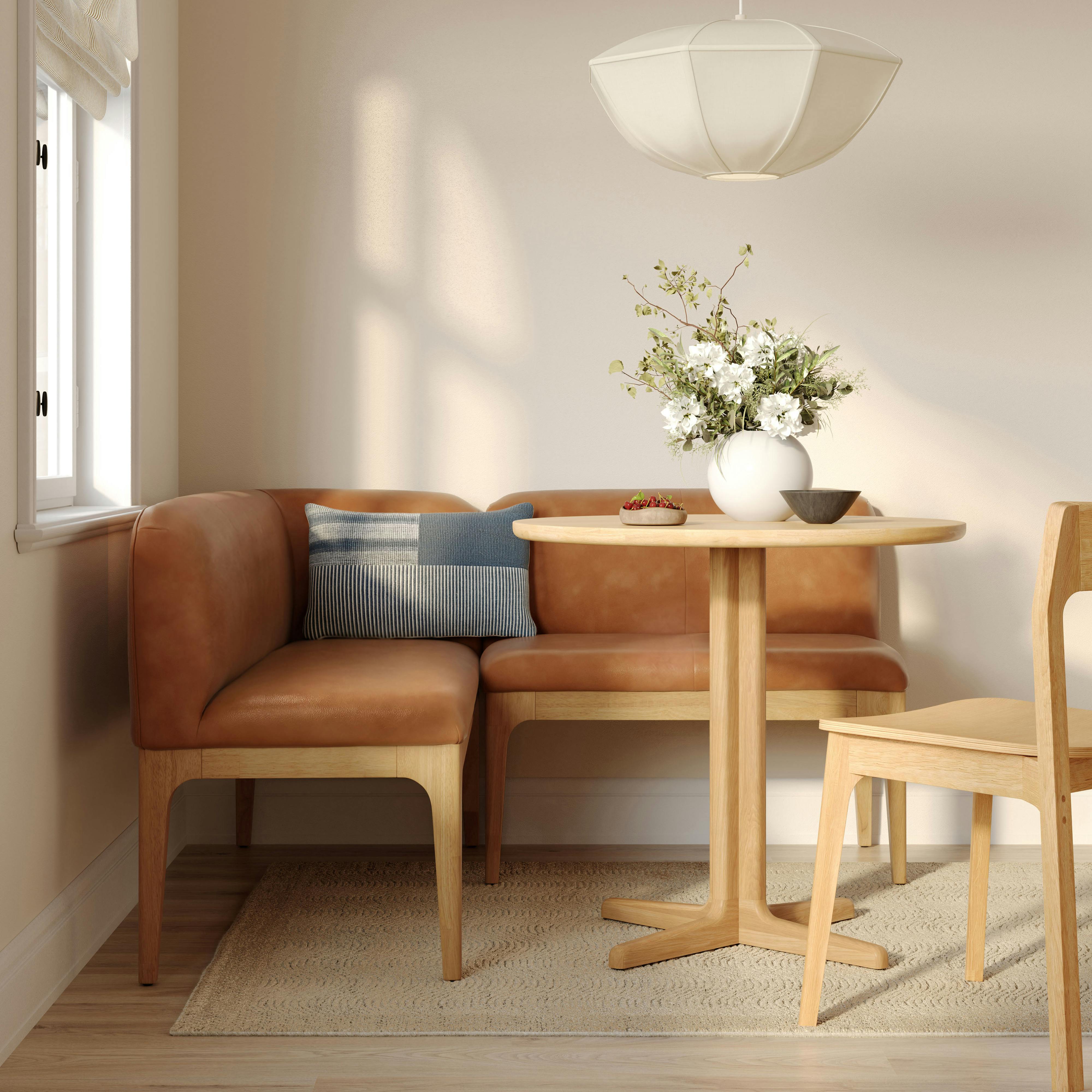 Rosin 55.75" Leather Right Arm Banquette Set - Natural Oak and Lucia Tan