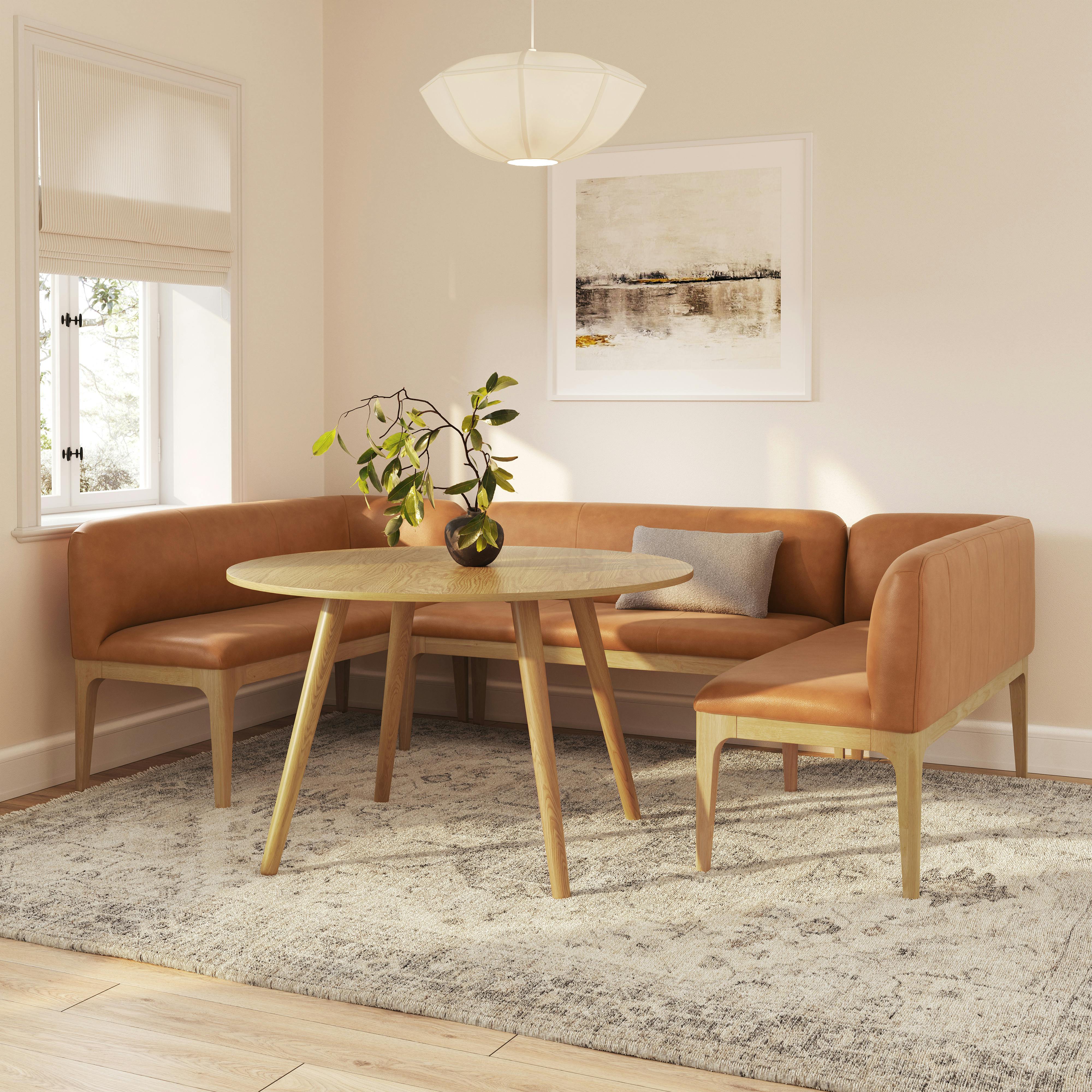 Rosin 96.5" Leather U-Shape Banquette Set - Natural Oak and Lucia Tan