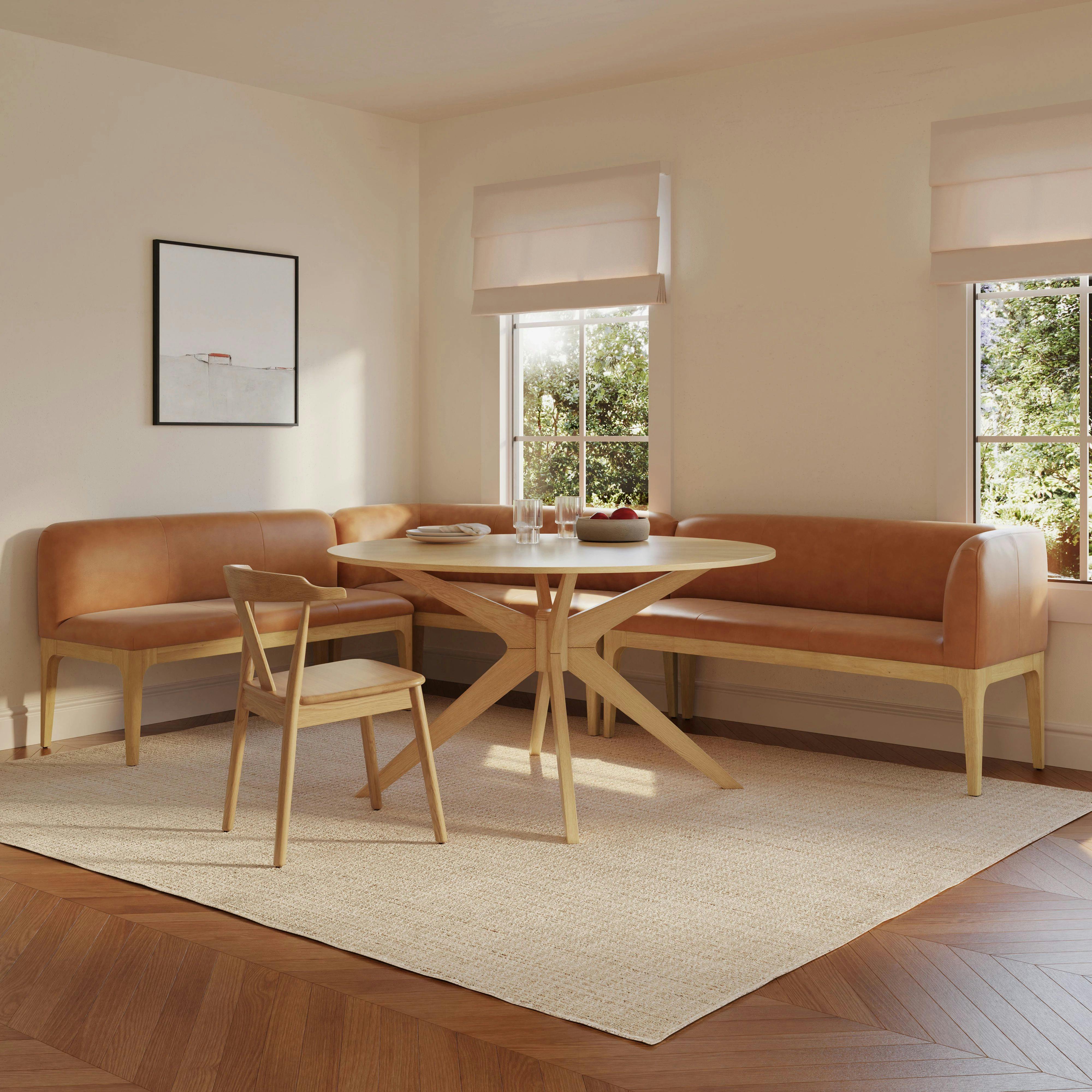 Rosin 113.5" Leather Long L-Shape Banquette Set - Natural Oak and Lucia Tan