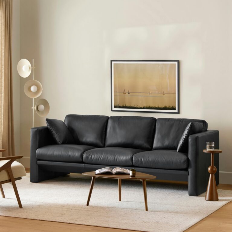 Roxwell 91" Leather Sofa - Emilia Black