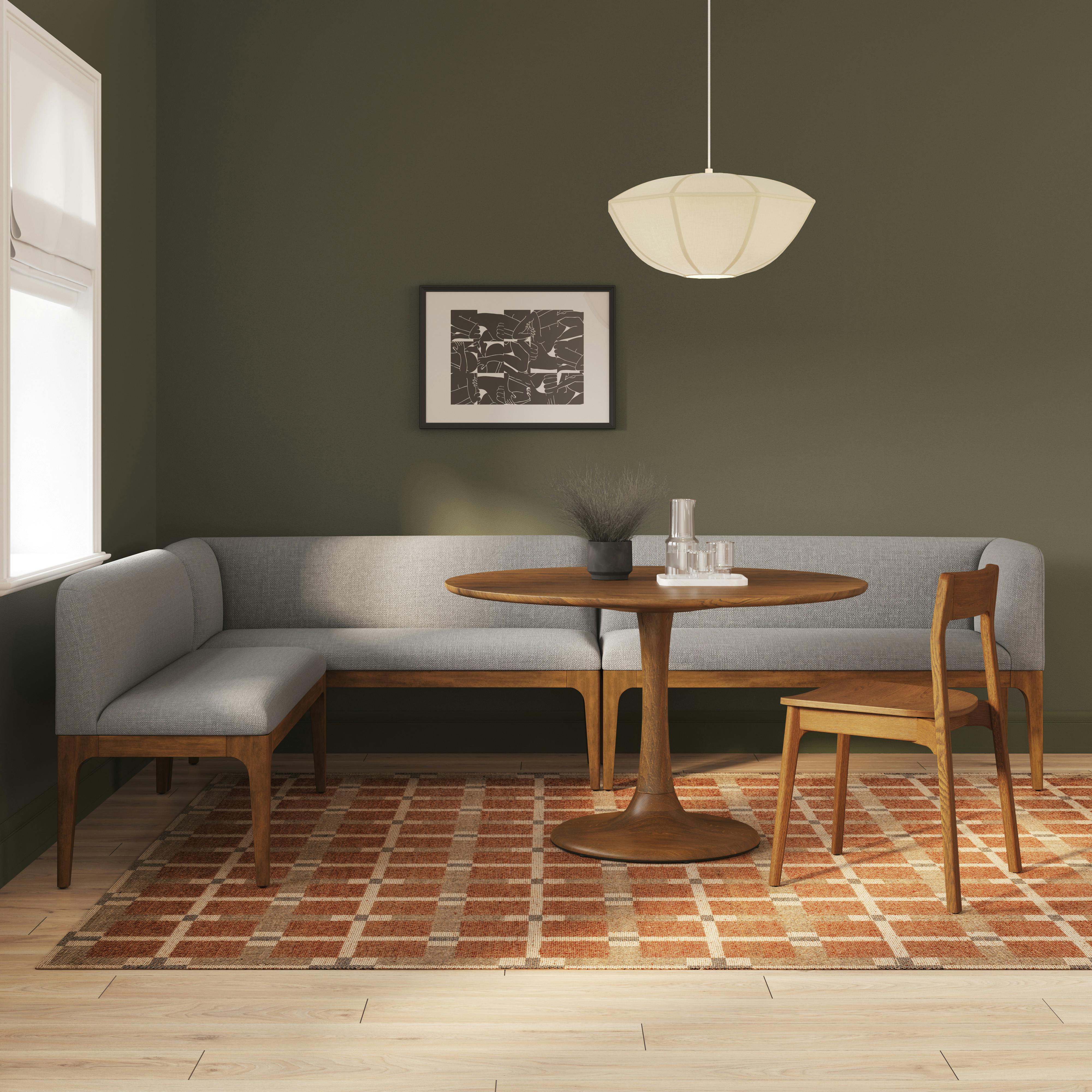 Rosin 113.5" Long L-Shape Banquette Set - Smoked Oak and Hestia Gray