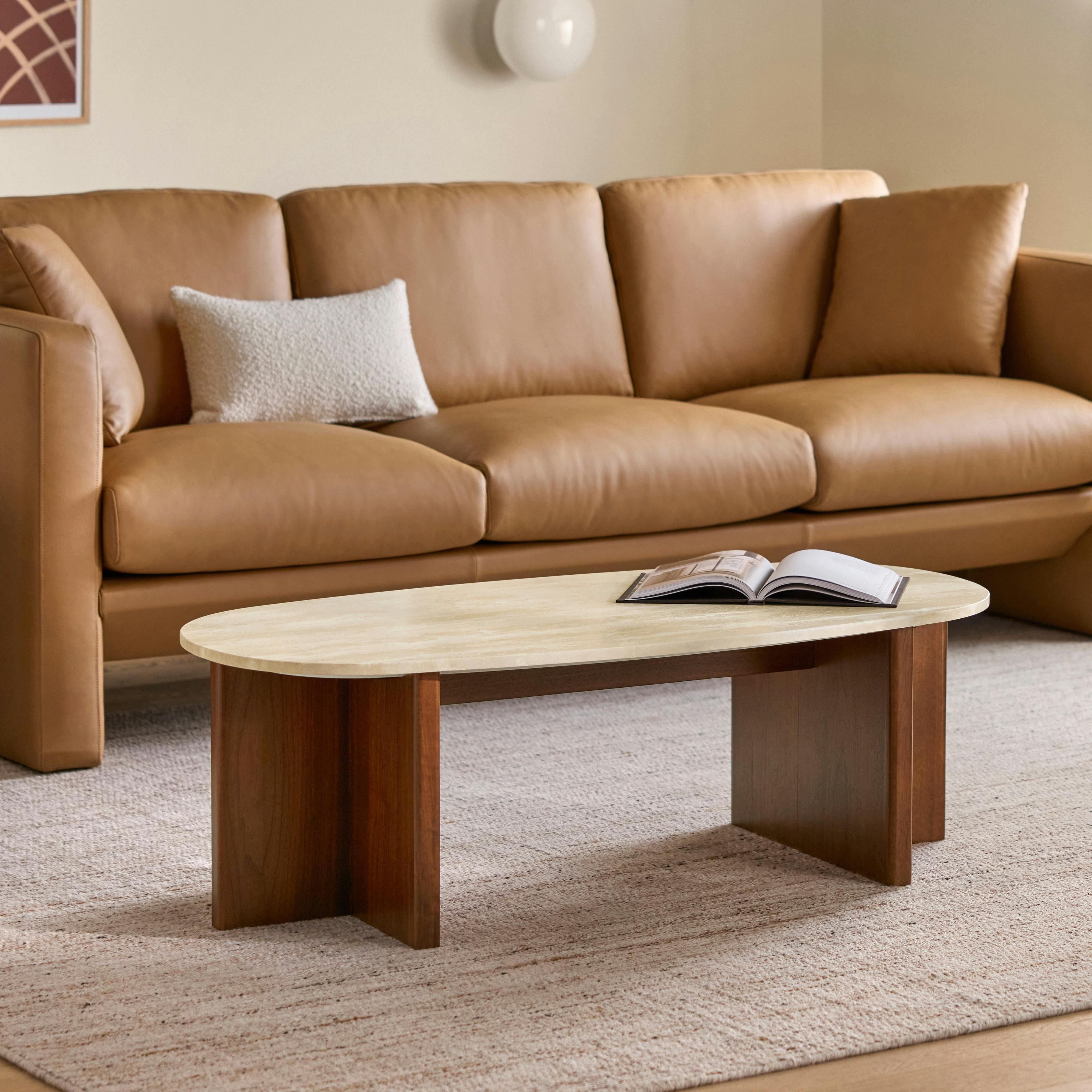 Sporo 47.25" Travertine Coffee Table - Walnut