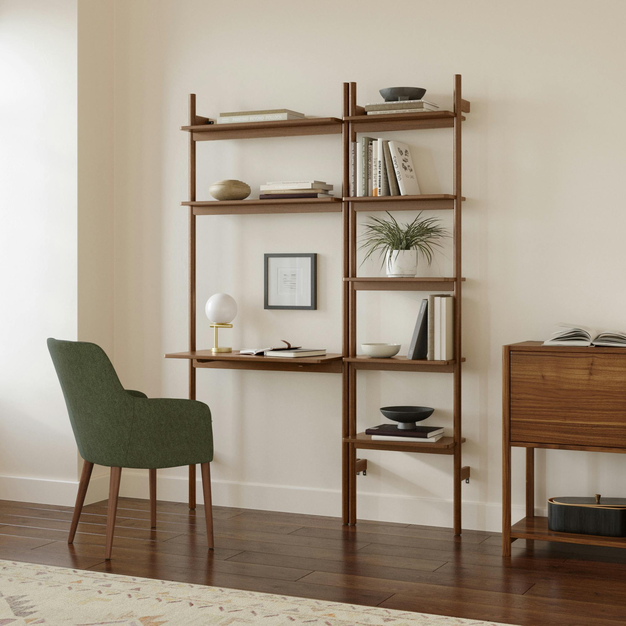 Heidi 54.5" Desk and Shelving Unit Set - Walnut