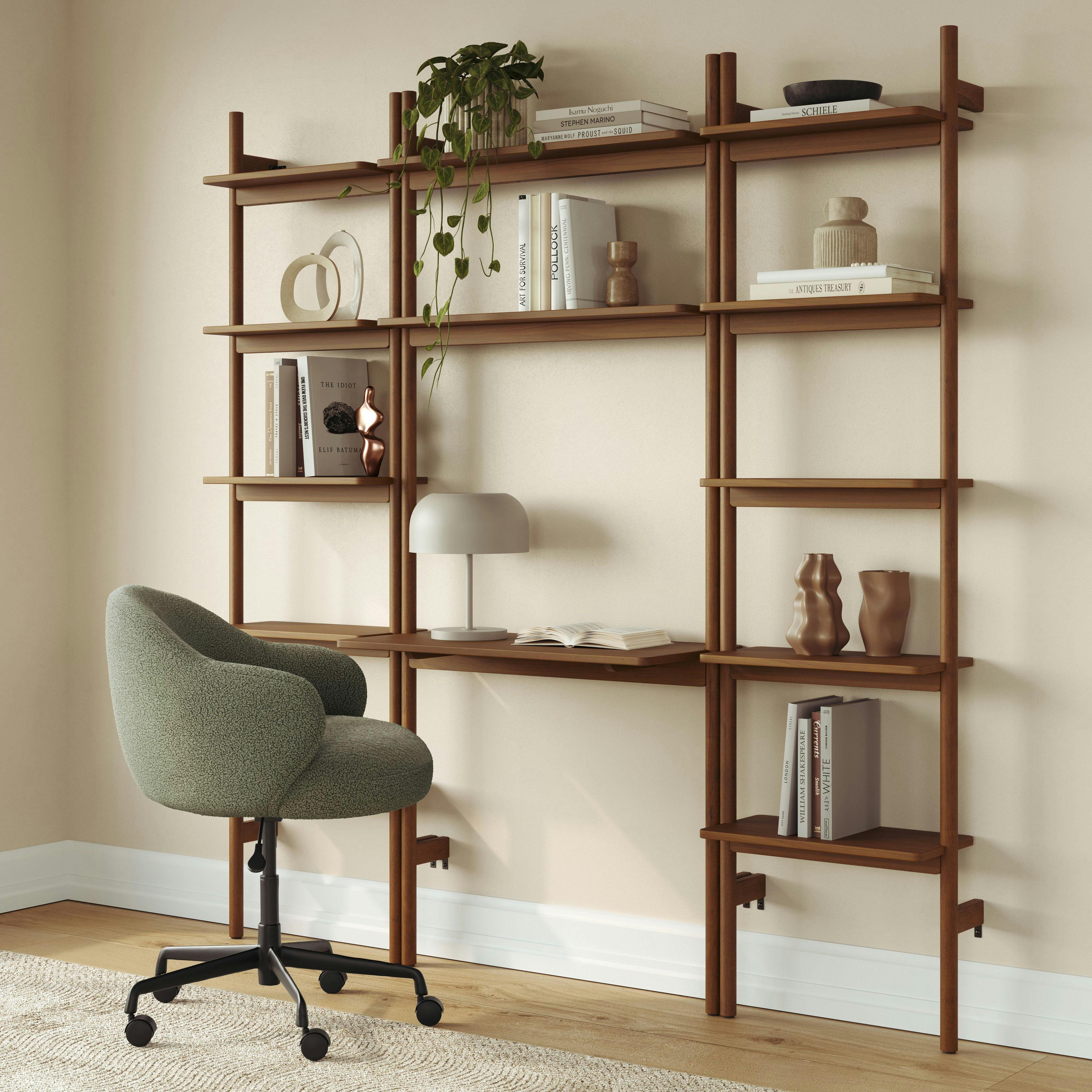 Heidi 75.5" Desk and Two-Piece Shelving Unit Set - Walnut