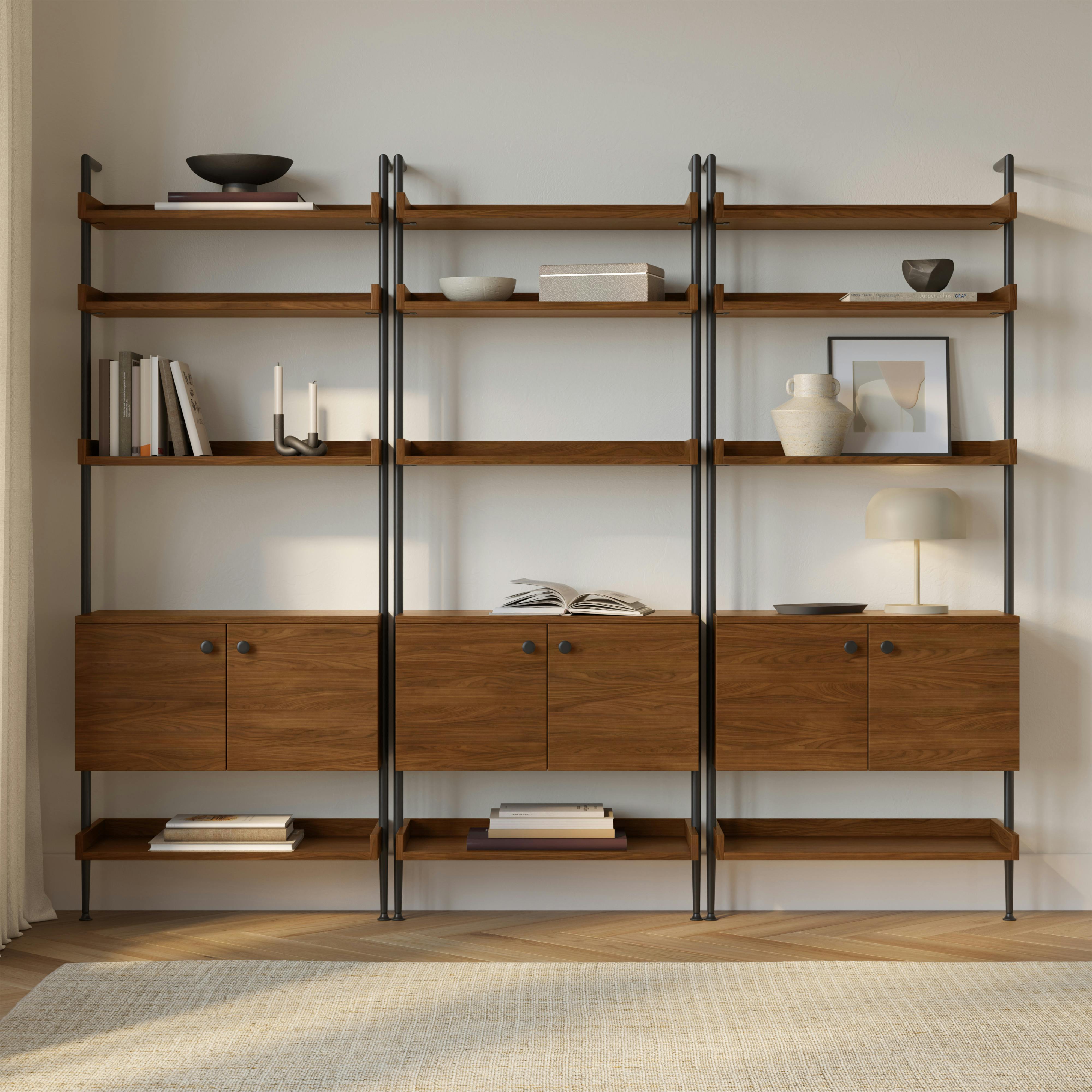 Newberry 93.75" Three-Piece Shelving Unit Set - Walnut