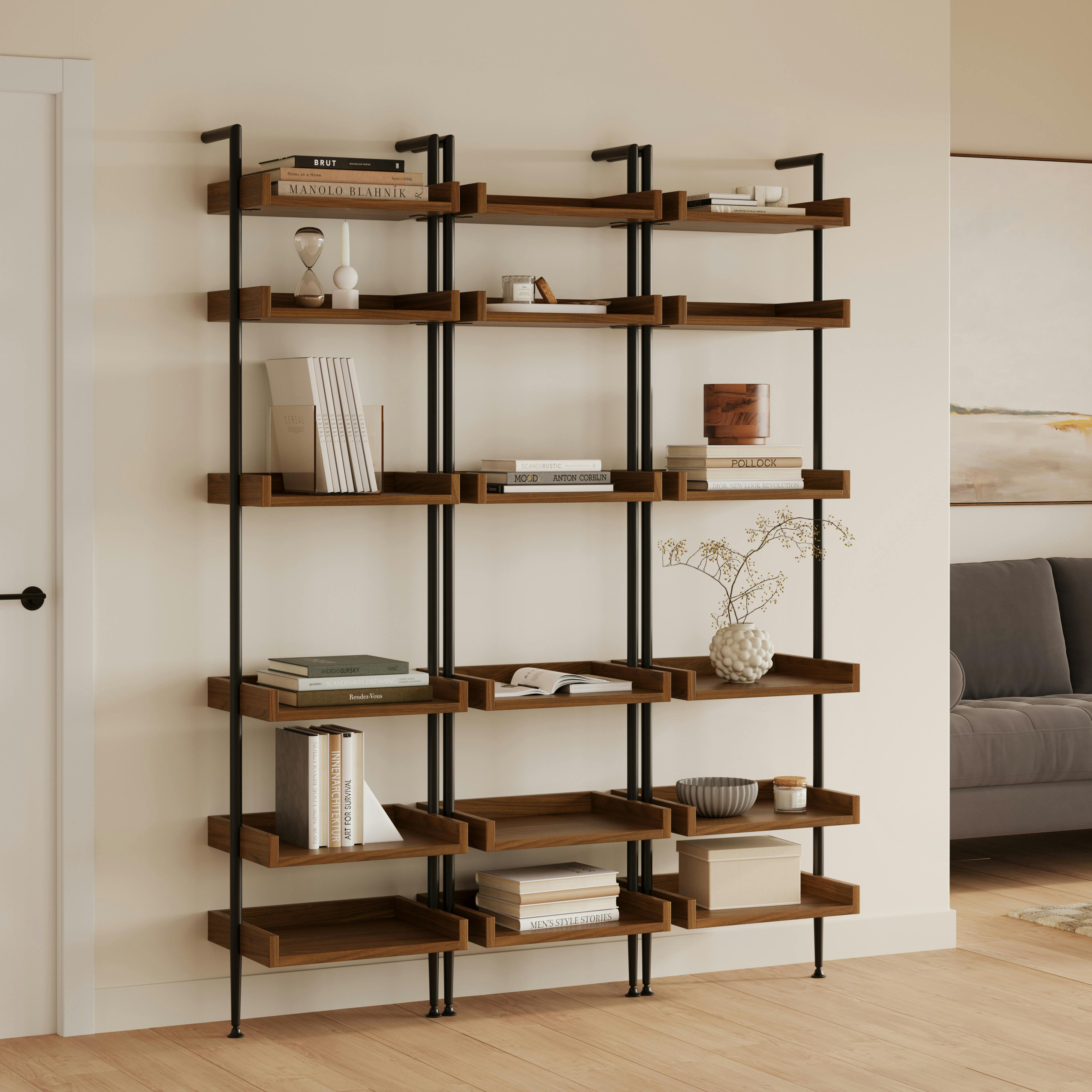 Newberry 58.5" Three-Piece Shelving Unit Set - Walnut