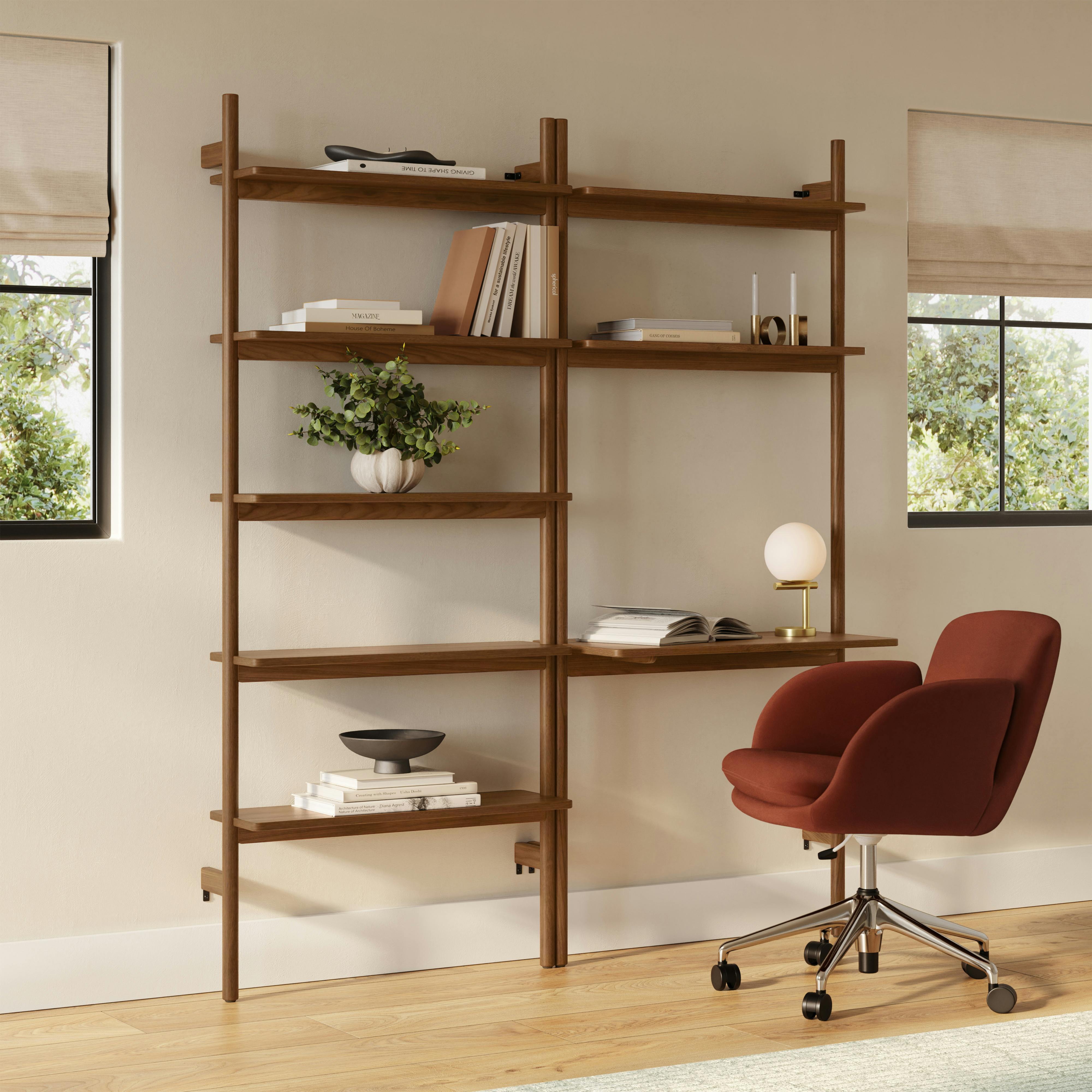 Heidi 66.75" Desk and Shelving Unit Set - Walnut