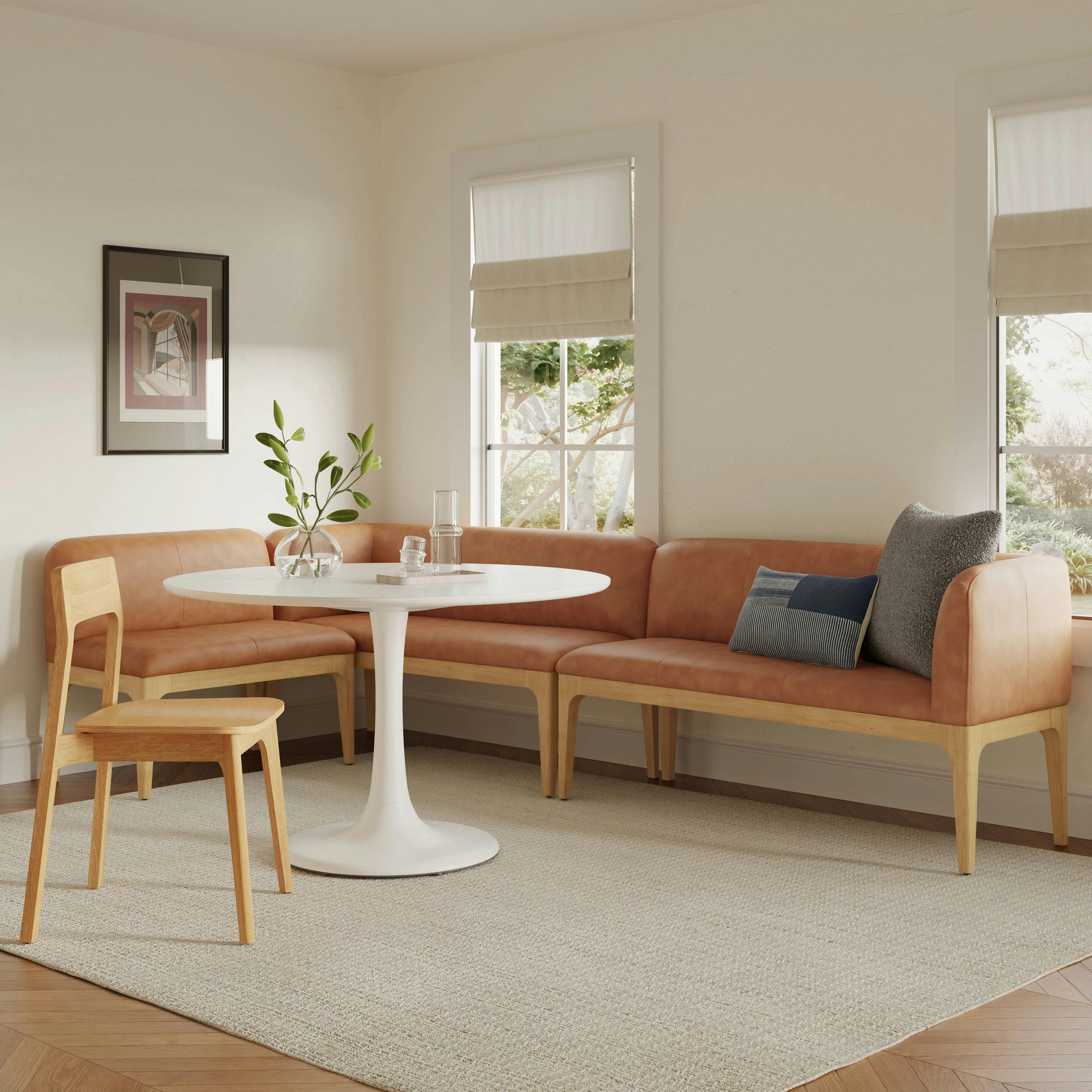 Rosin 113.5" Leather Short L-Shape Banquette Set - Natural Oak and Lucia Tan