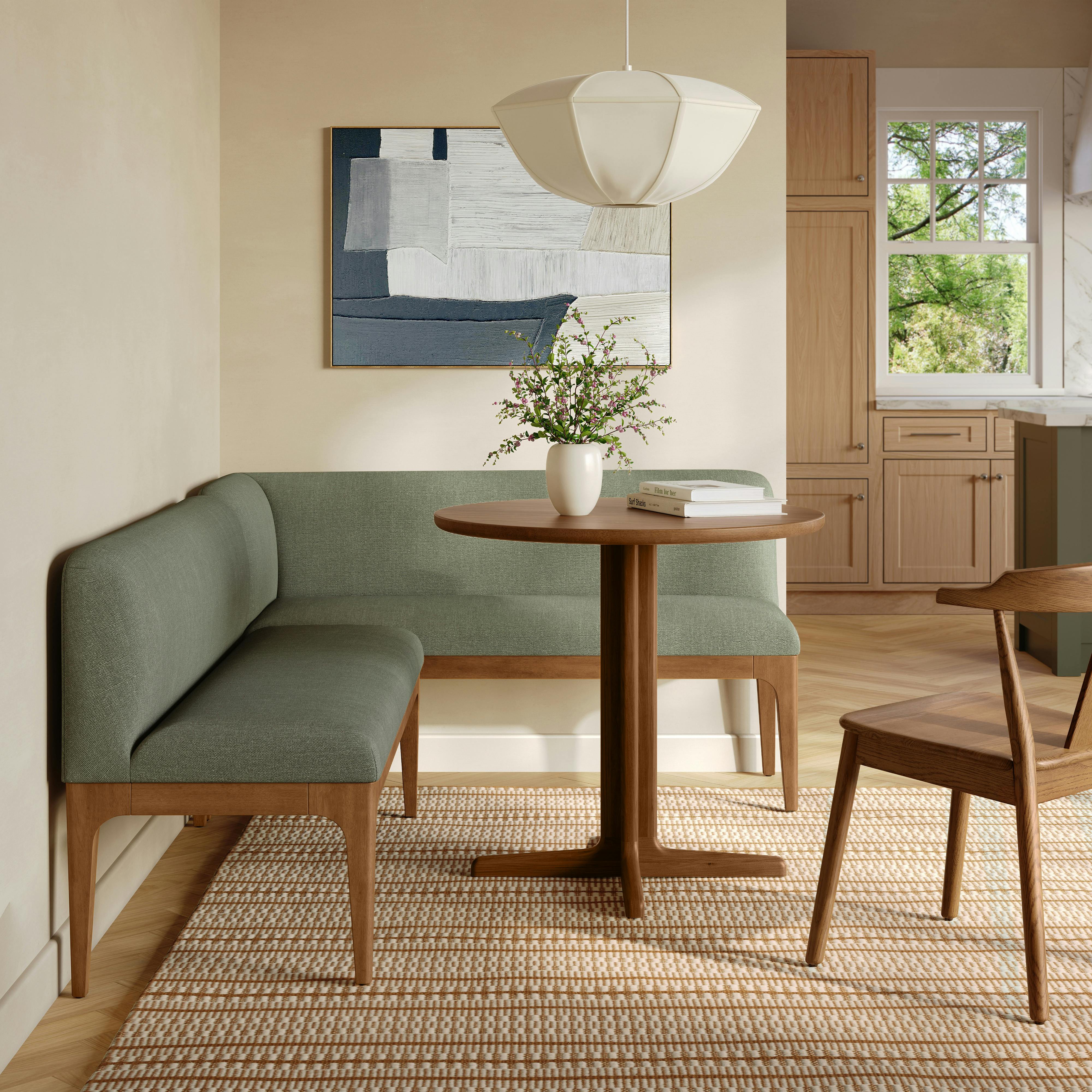Rosin 74.75" Left Arm Banquette Set - Smoked Oak and Welsh Green