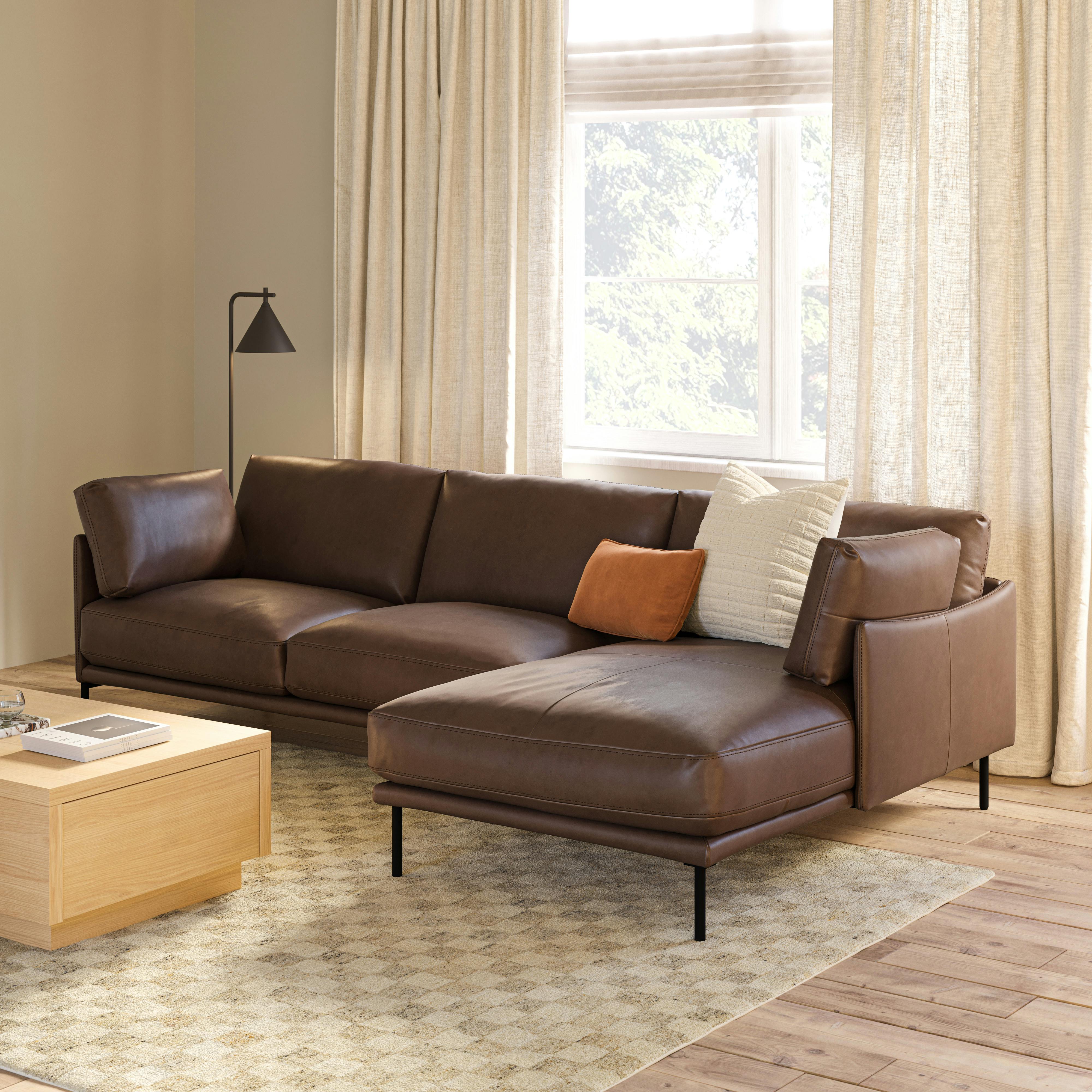 Olsen 110" Leather Right Sectional - Charme Chocolat