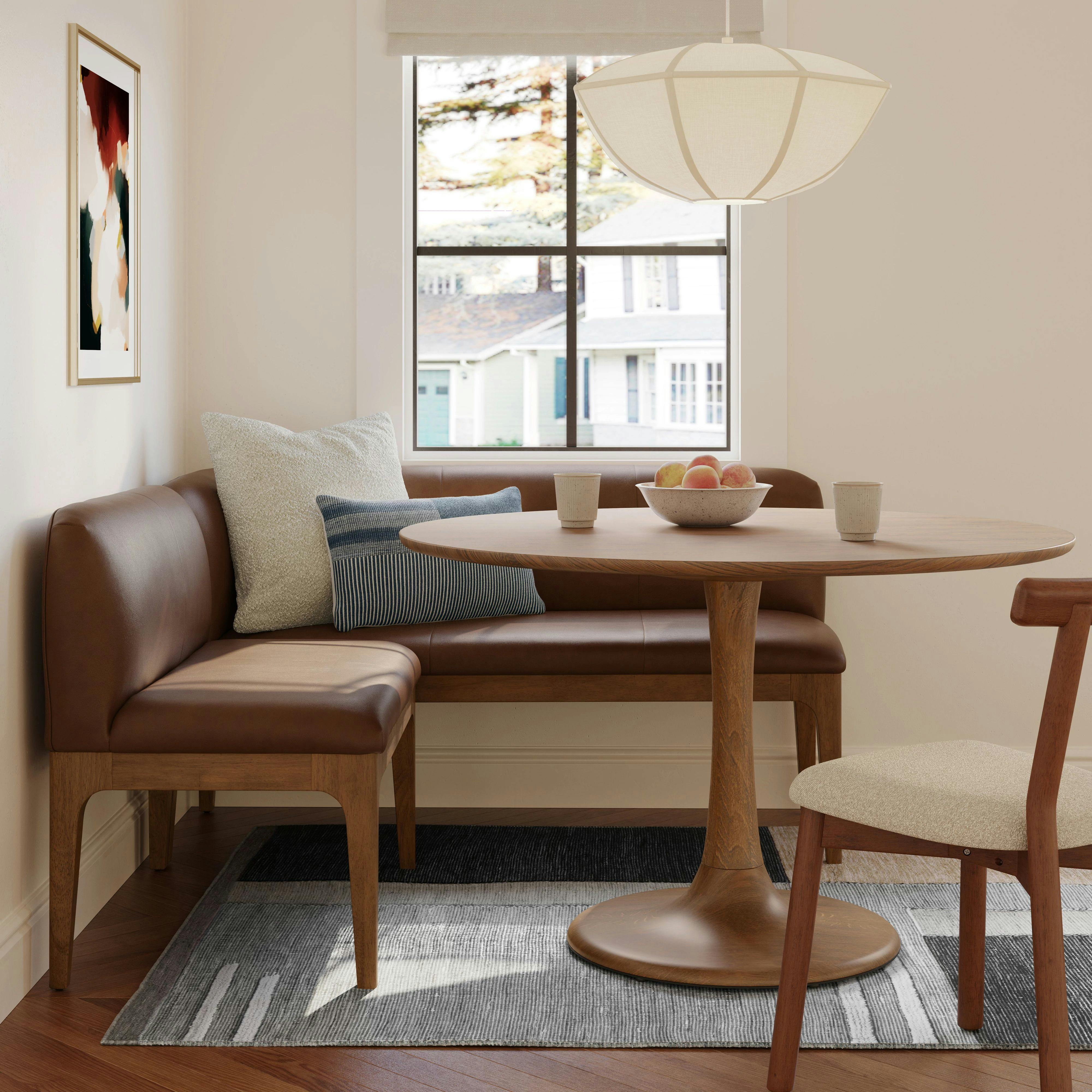 Rosin 55.75" Leather Left Arm Banquette Set - Smoked Oak and Lucia Brown