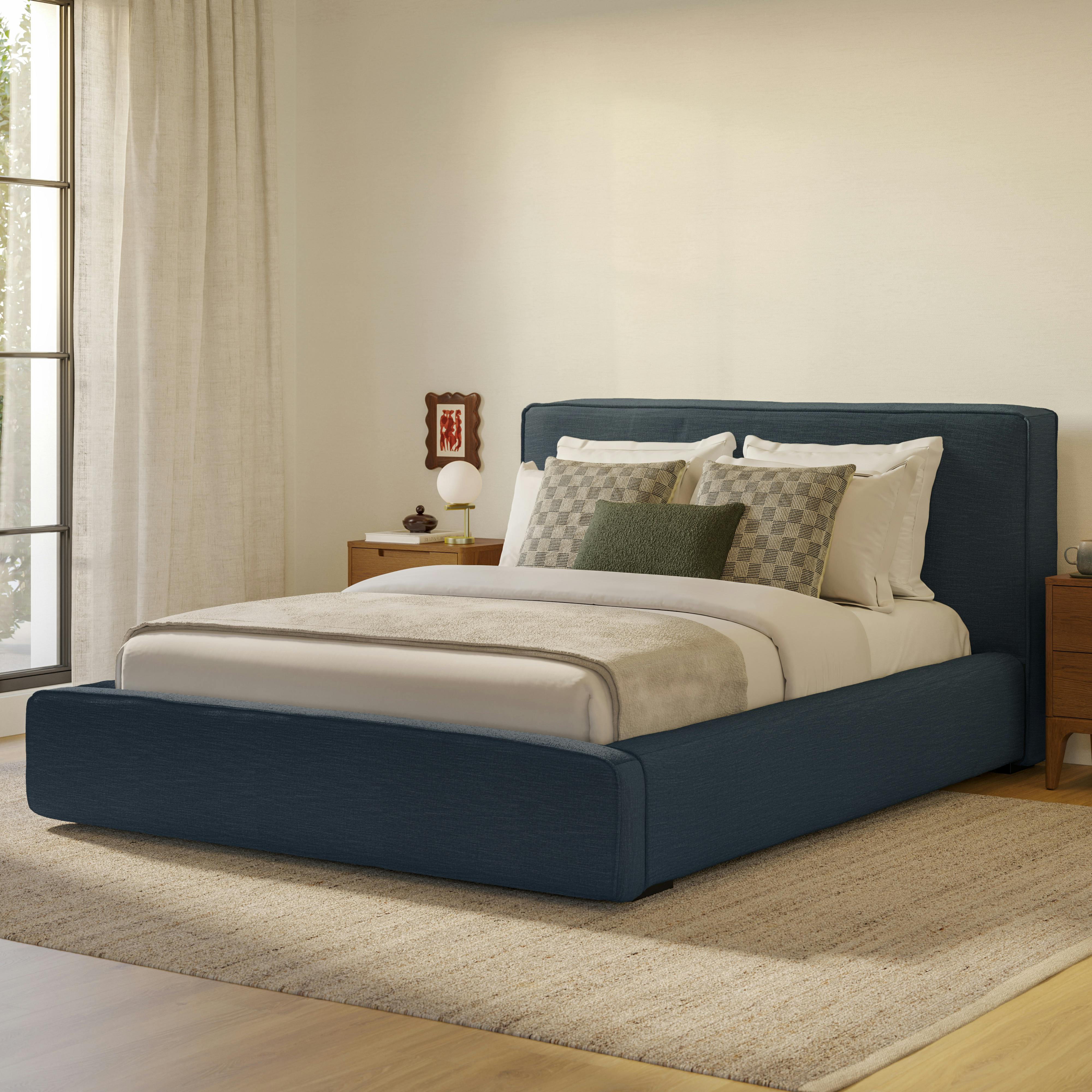 Cigar Queen Upholstered Storage Bed - Vinna Blue