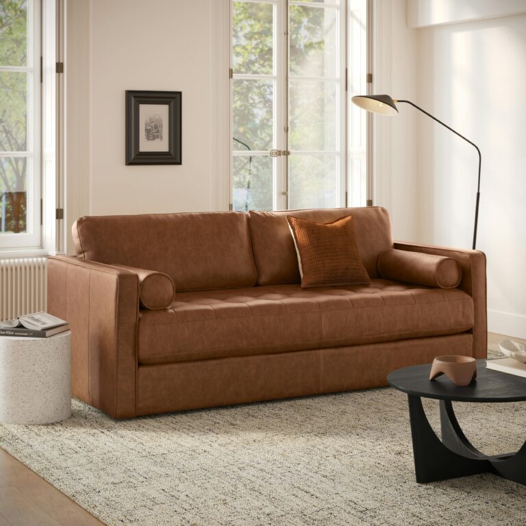 Sven 88" Tufted Leather Sofa Bed - Lazio Brown