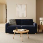 Vati 80" Velvet Sofa Bed - Natural Oak and Hale Ink