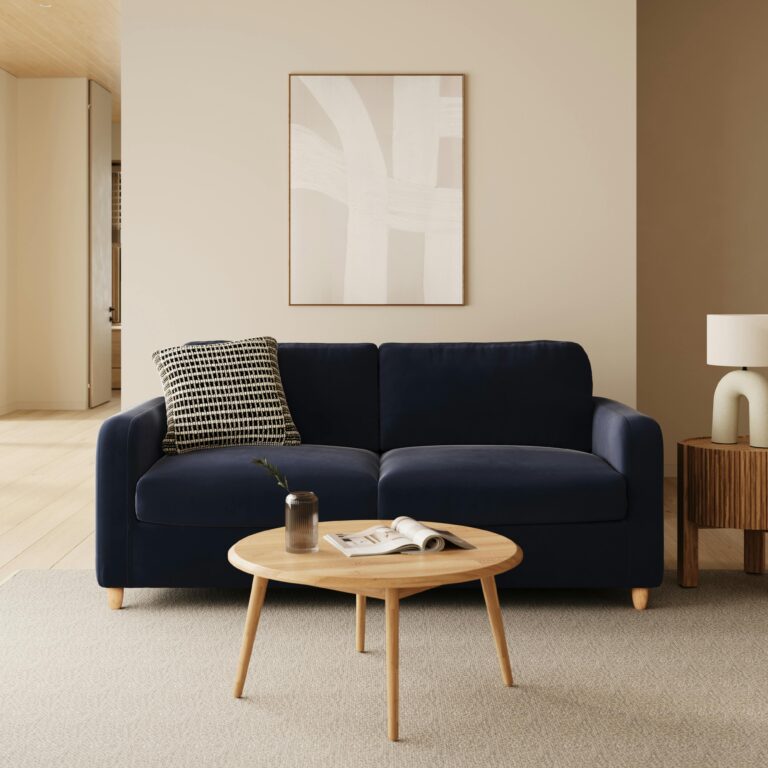 Vati 80" Velvet Sofa Bed - Natural Oak and Hale Ink