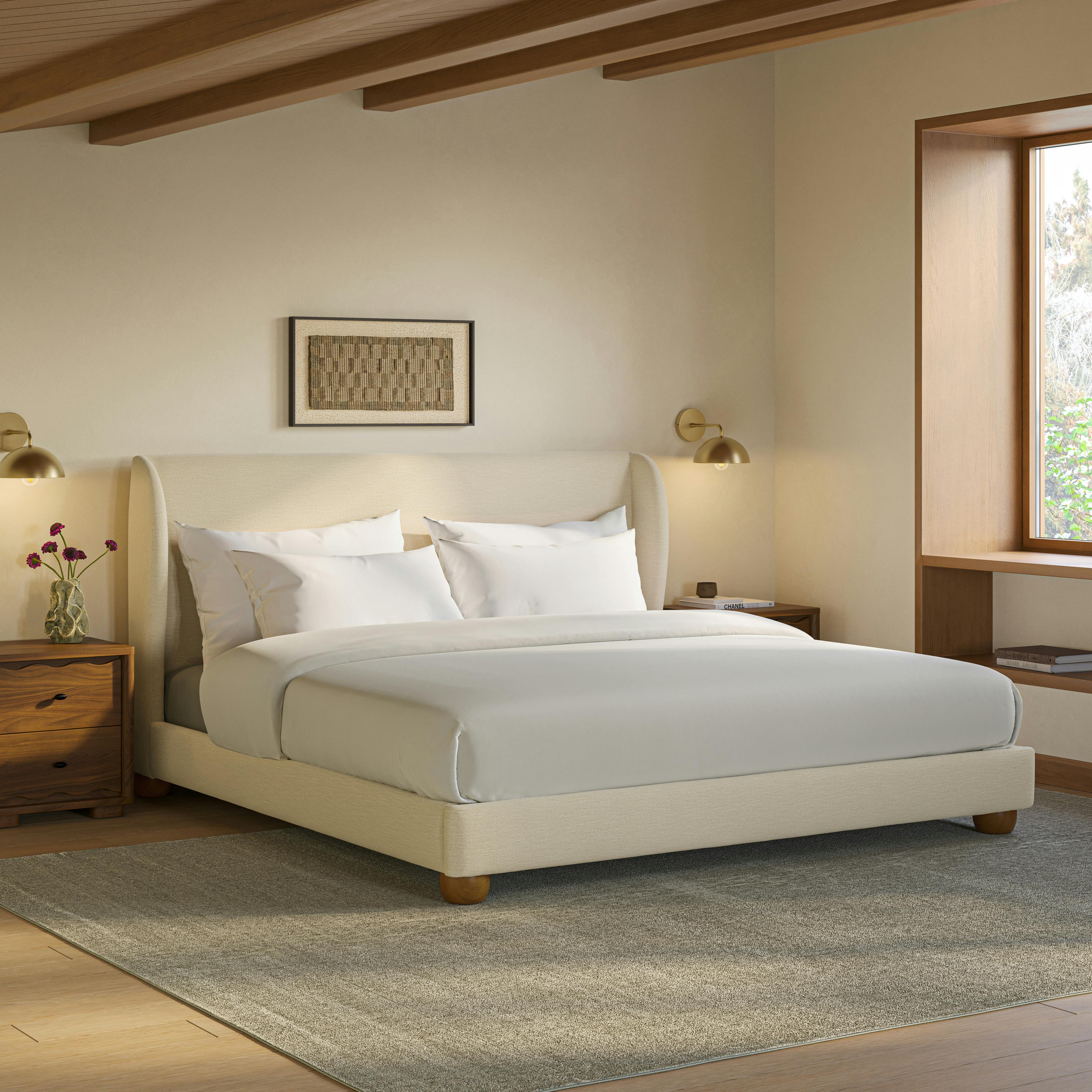 Miila King Upholstered Bed - Smoked Oak and Vinna Ivory