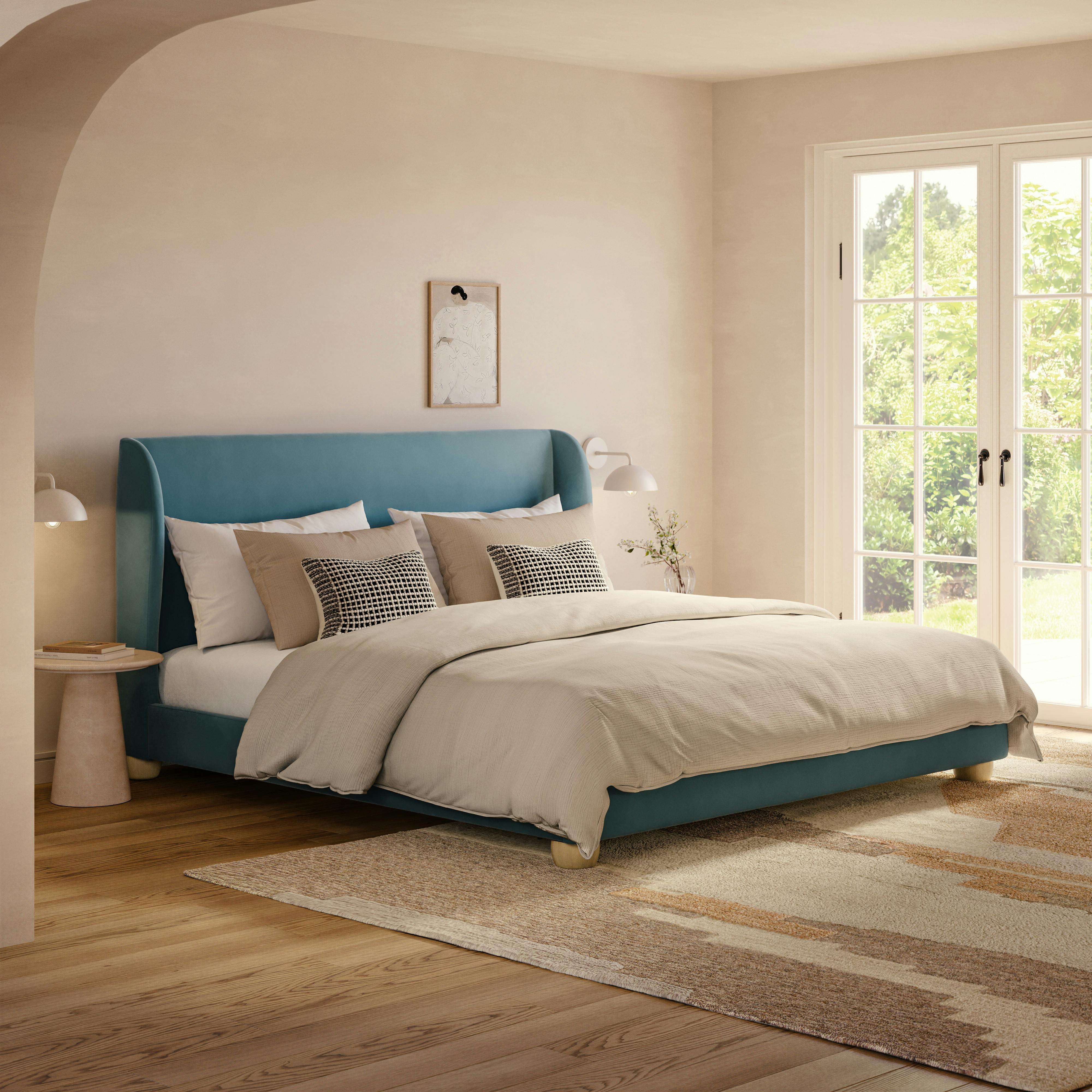 Miila King Velvet Bed - White Oak and Hale Chambray