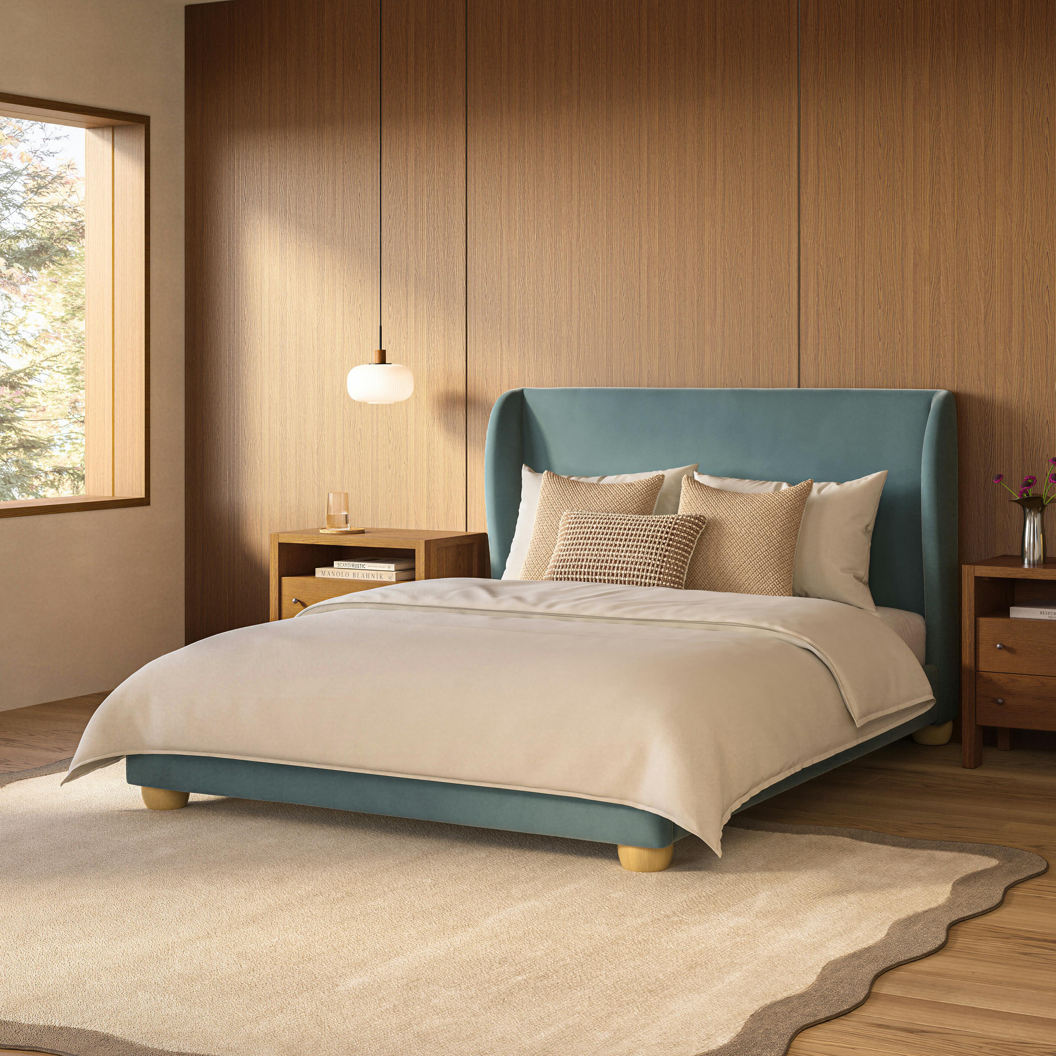 Miila Queen Velvet Bed - White Oak and Hale Chambray