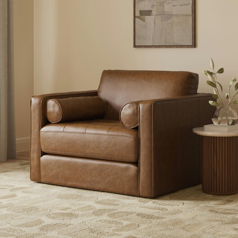 Sven 45.5" Tufted Leather Sleeper Chair - Lazio Brown