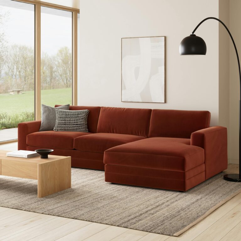 Riley 118" Velvet Right Storage Sleeper Sectional - Hale Rust