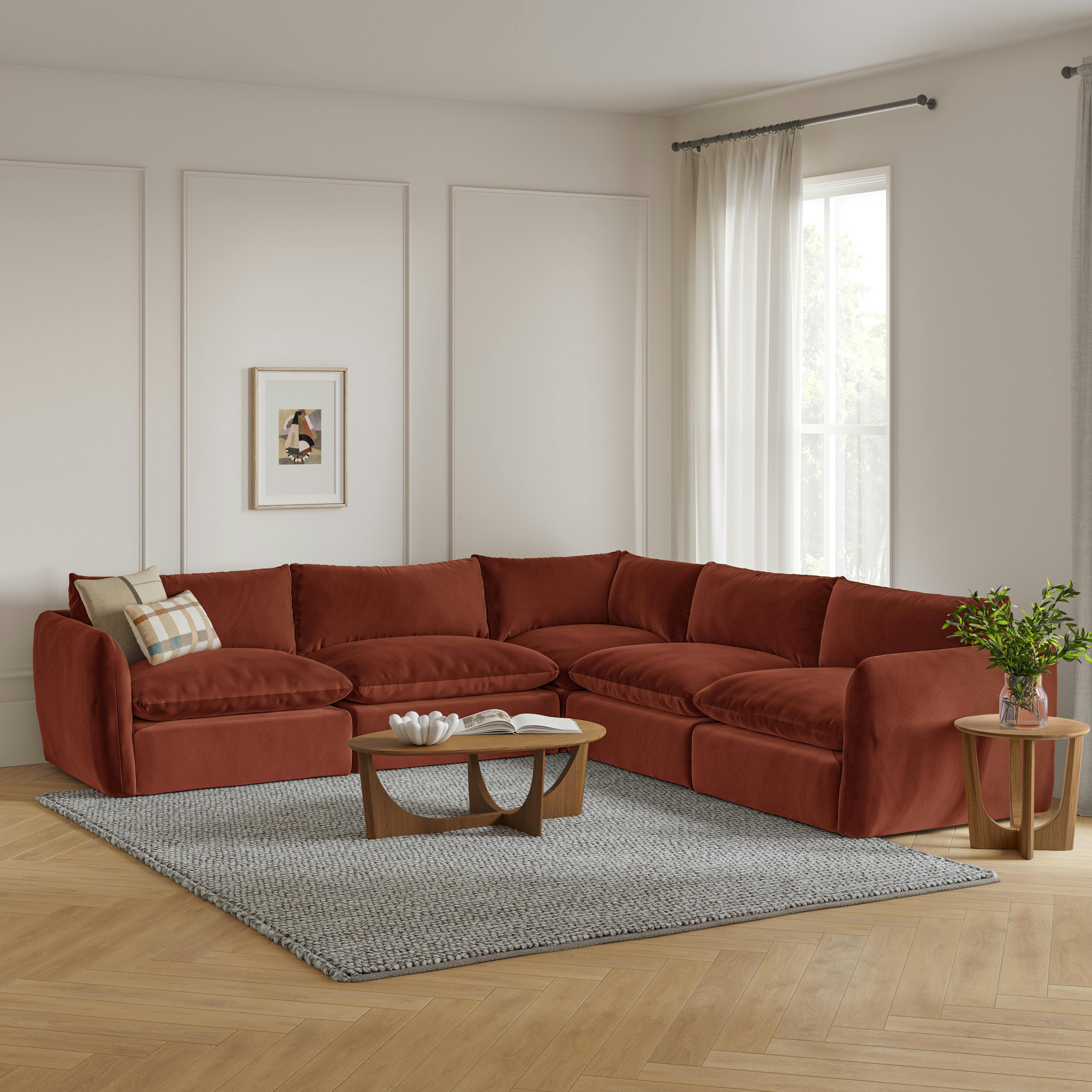 Leigh 126" Velvet Modular Corner Sectional - Hale Rust