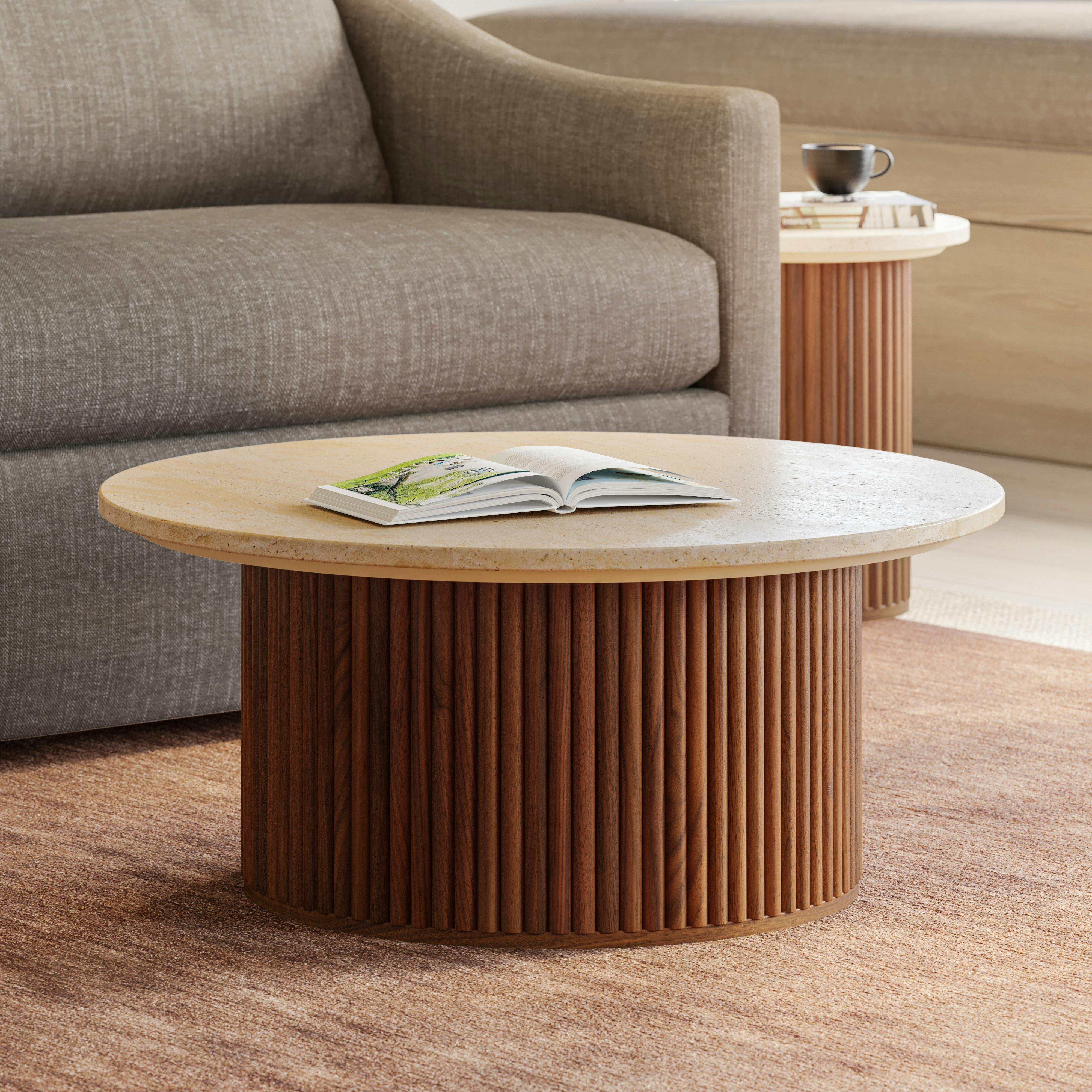 Tala 31.5" Travertine Coffee Table - Walnut