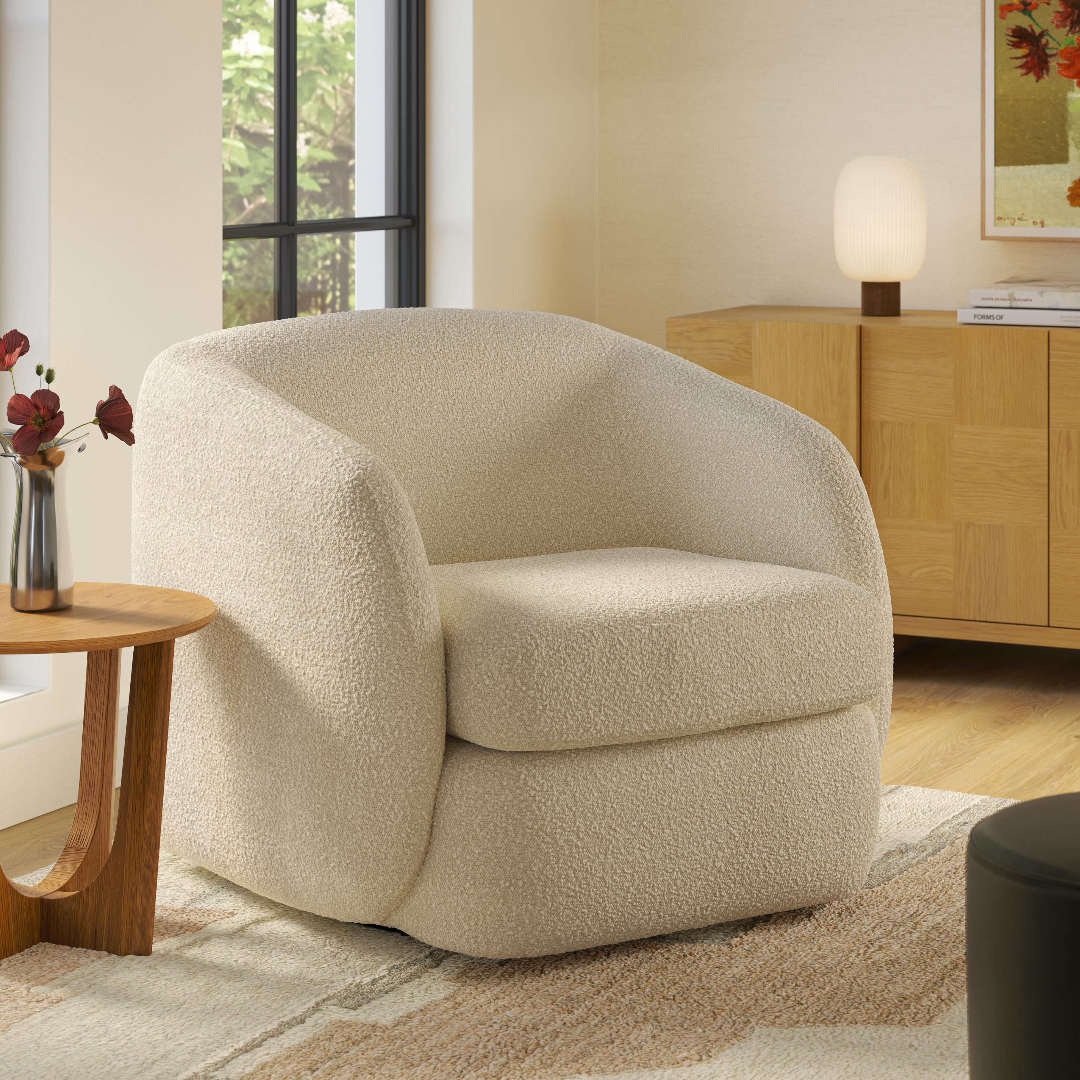 Kayra 36.5" Swivel Chair - Ivory Bouclé