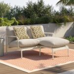 Sarek 59" Outdoor Loveseat and Ottoman Set - Sunbrella® Linen