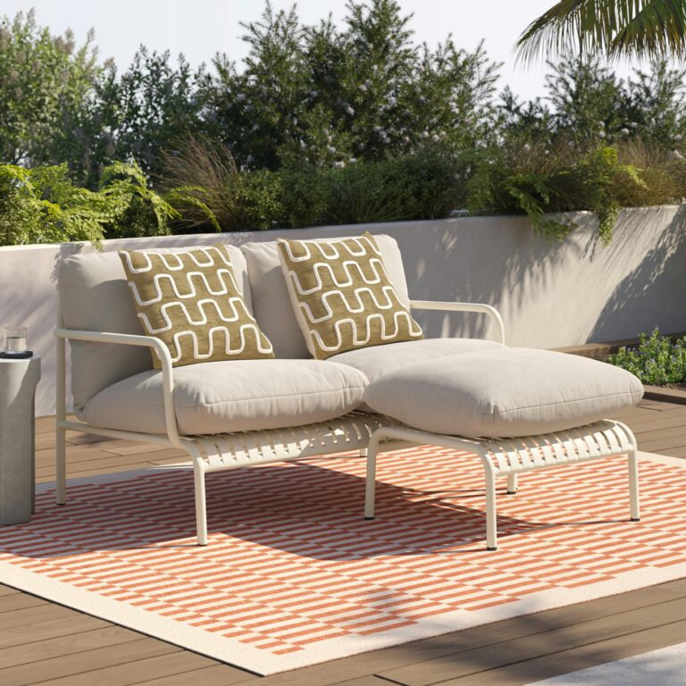 Sarek 59" Outdoor Loveseat and Ottoman Set - Sunbrella® Linen