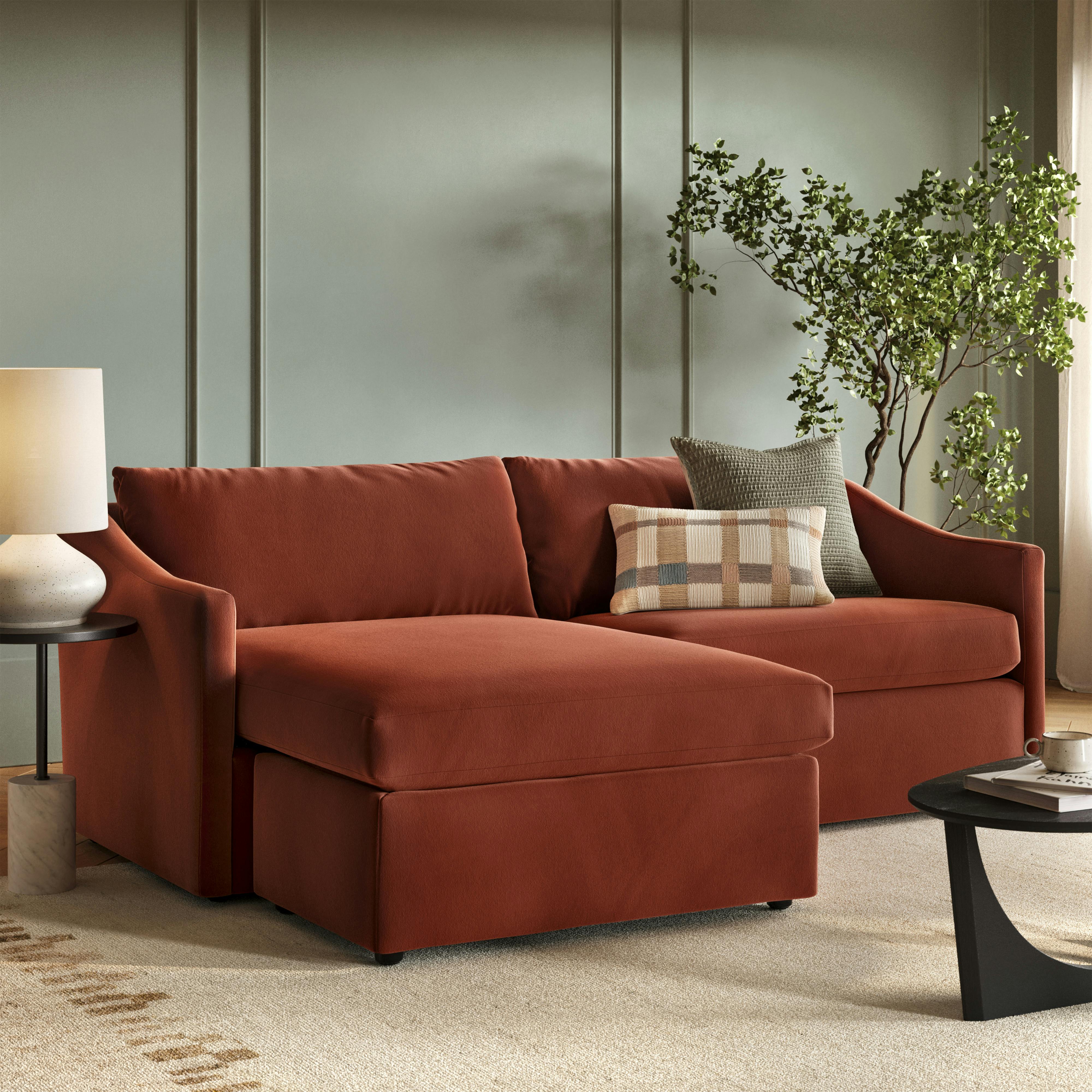 Landry 84.5" Velvet Reversible Storage Sectional - Hale Rust