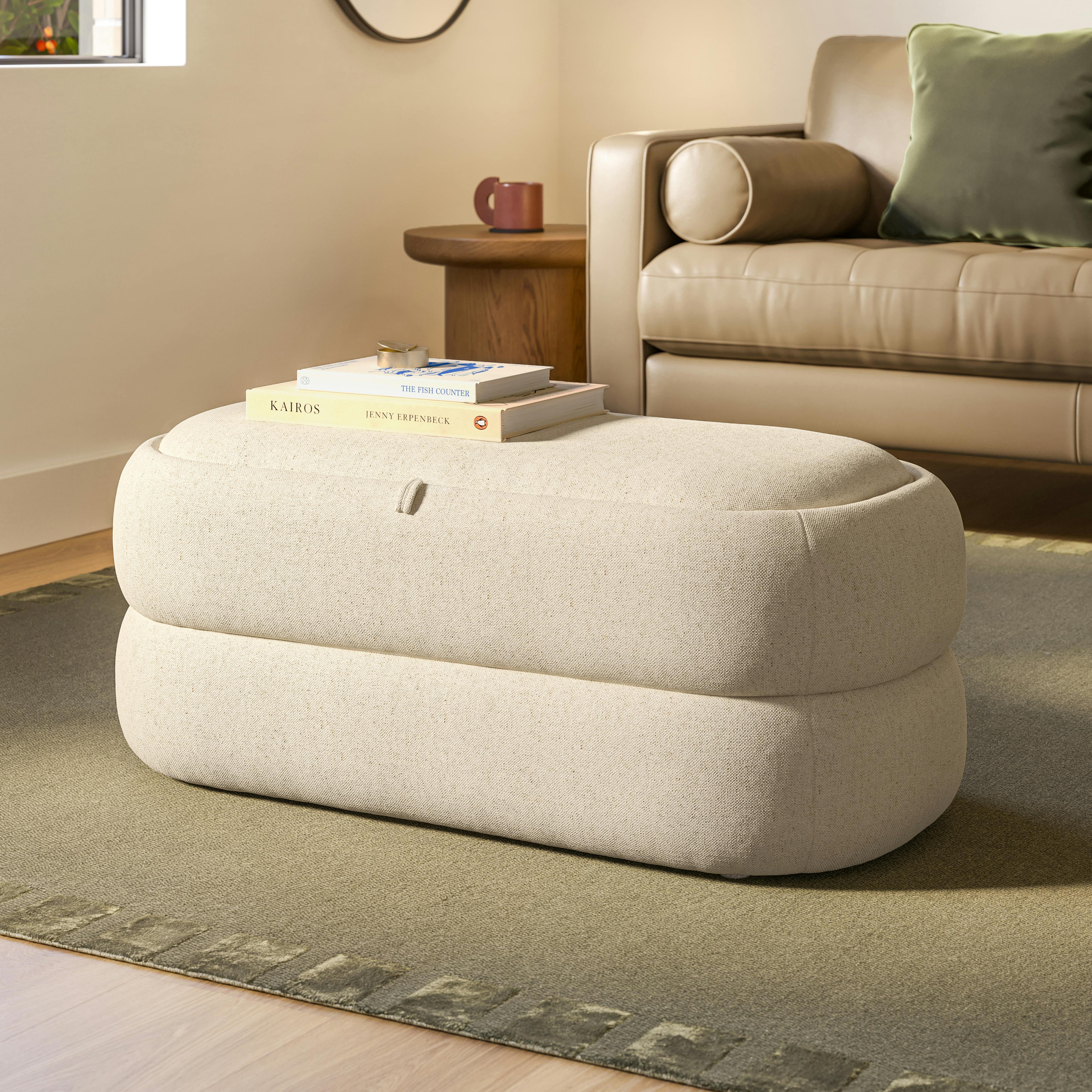 Tivvi 40" Rectangular Storage Ottoman - Natural Oak and Sand Ivory