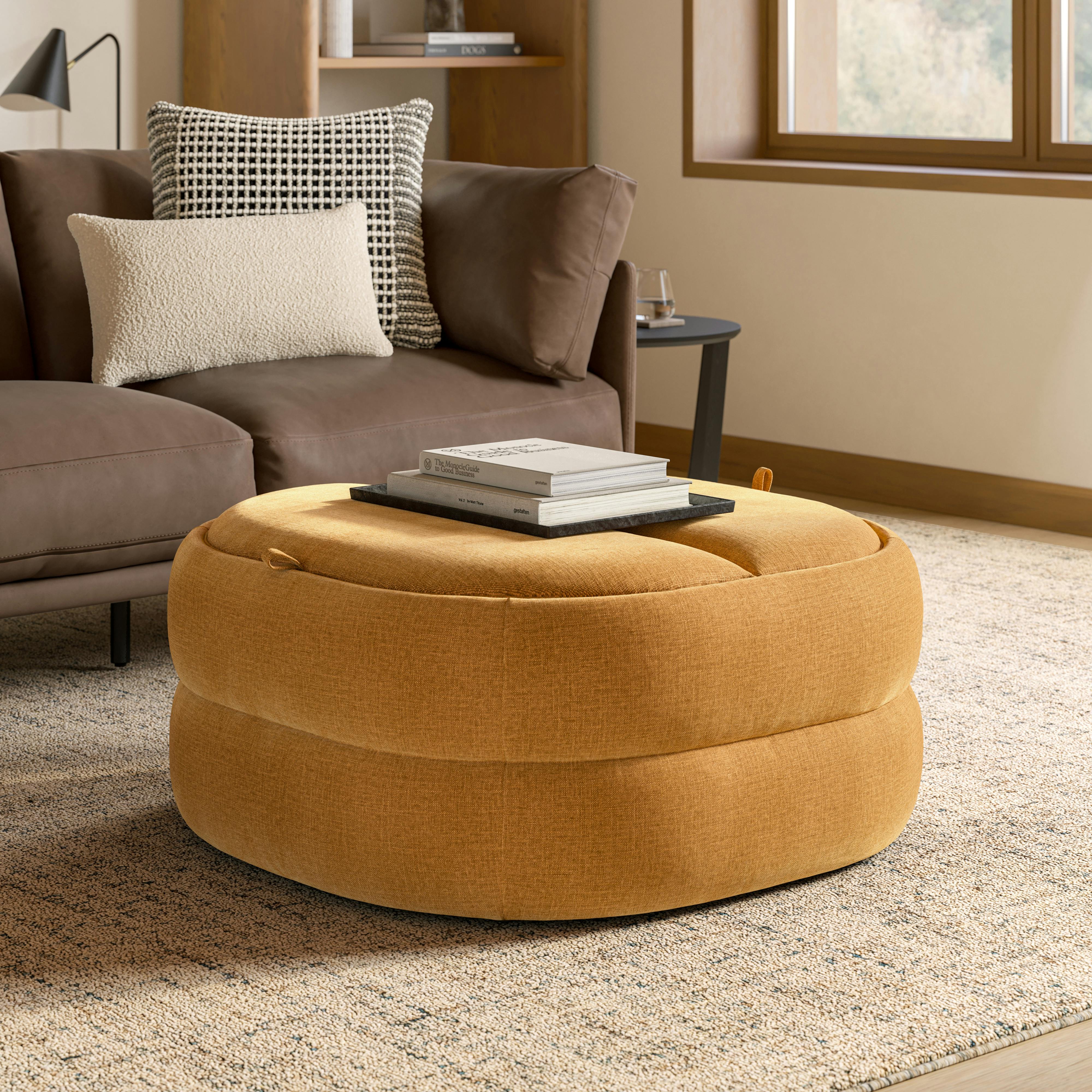 Tivvi 35" Square Storage Ottoman - White Oak and Hestia Ginger