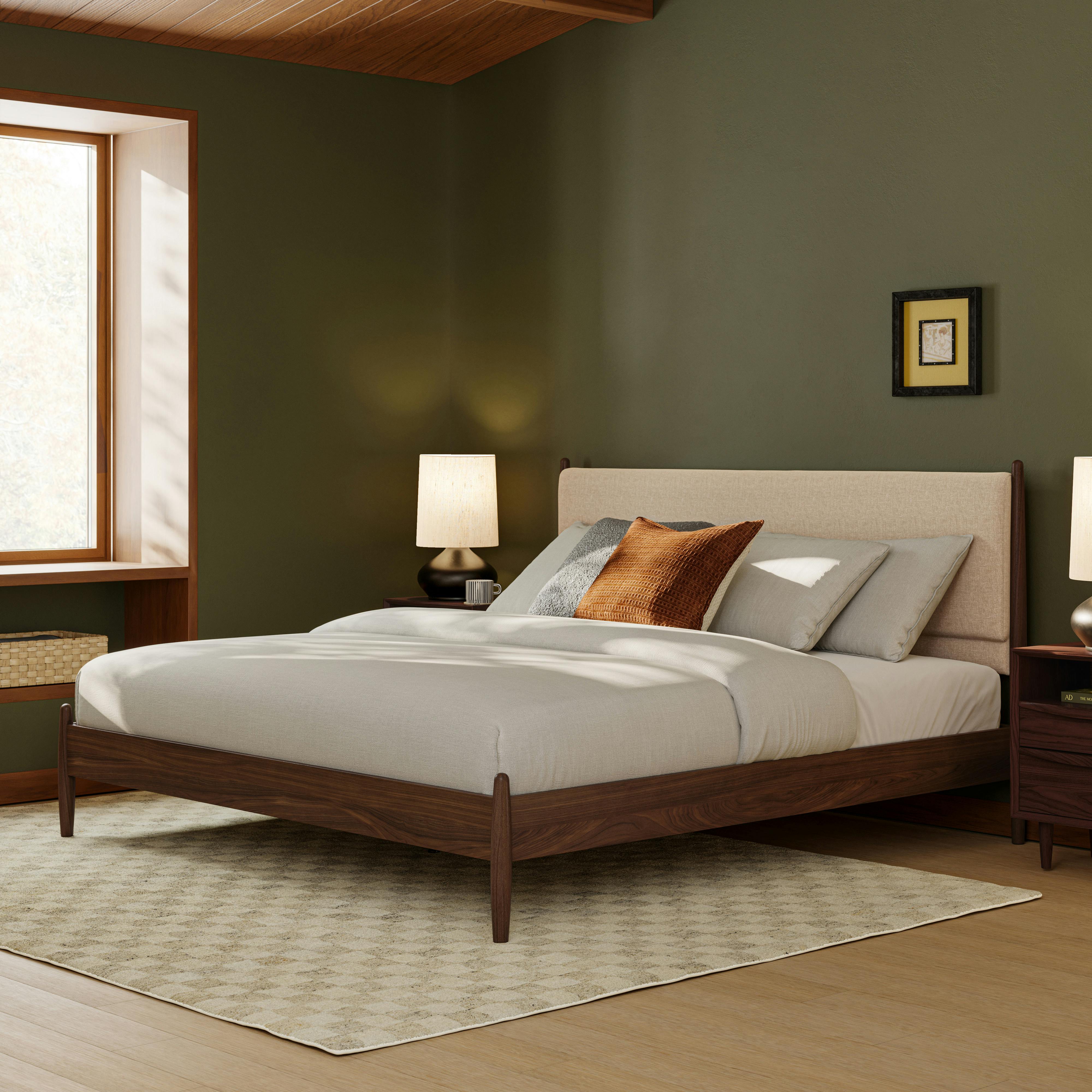 Lenia King Upholstered Bed - Walnut and Hestia Buff