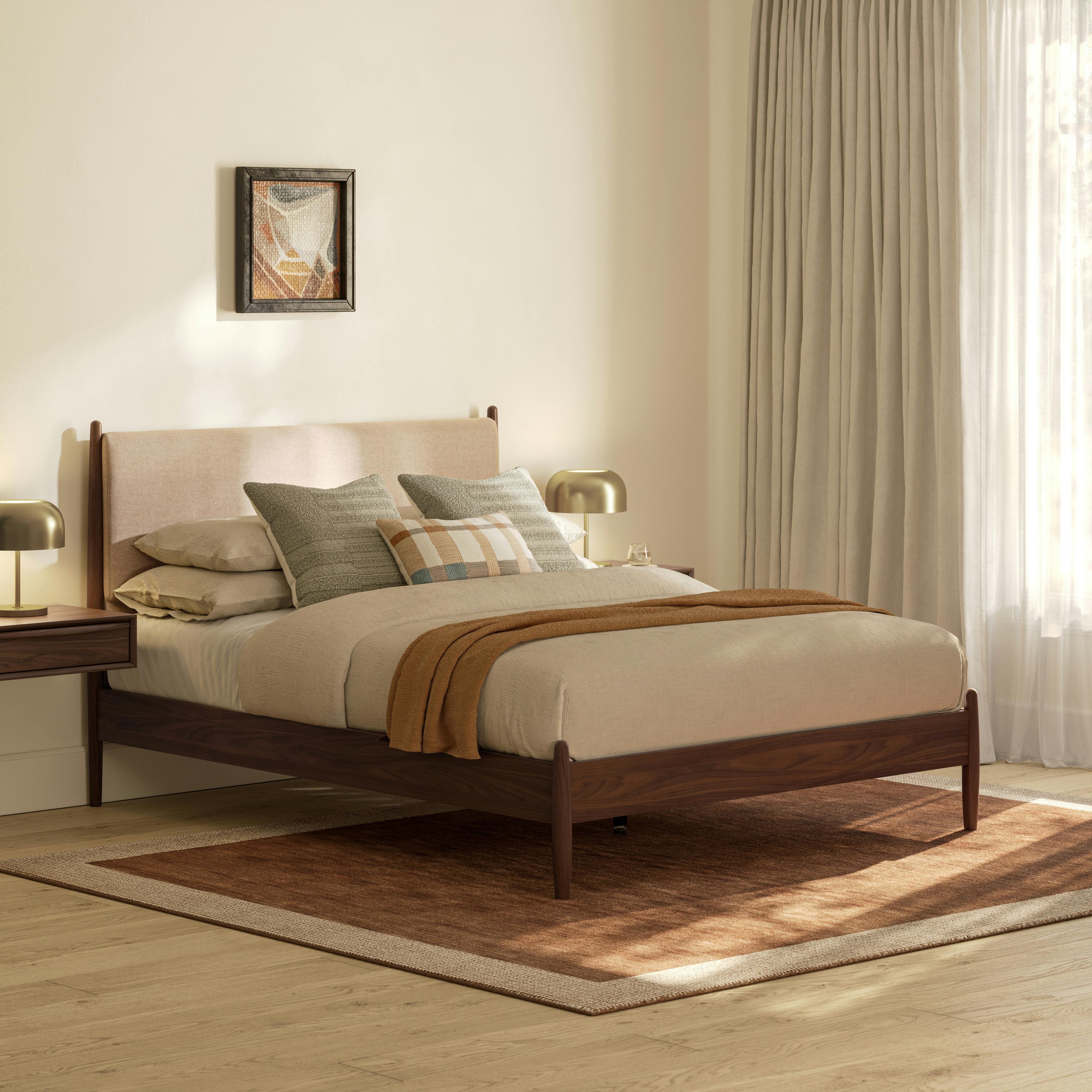 Lenia Queen Upholstered Bed - Walnut and Hestia Buff
