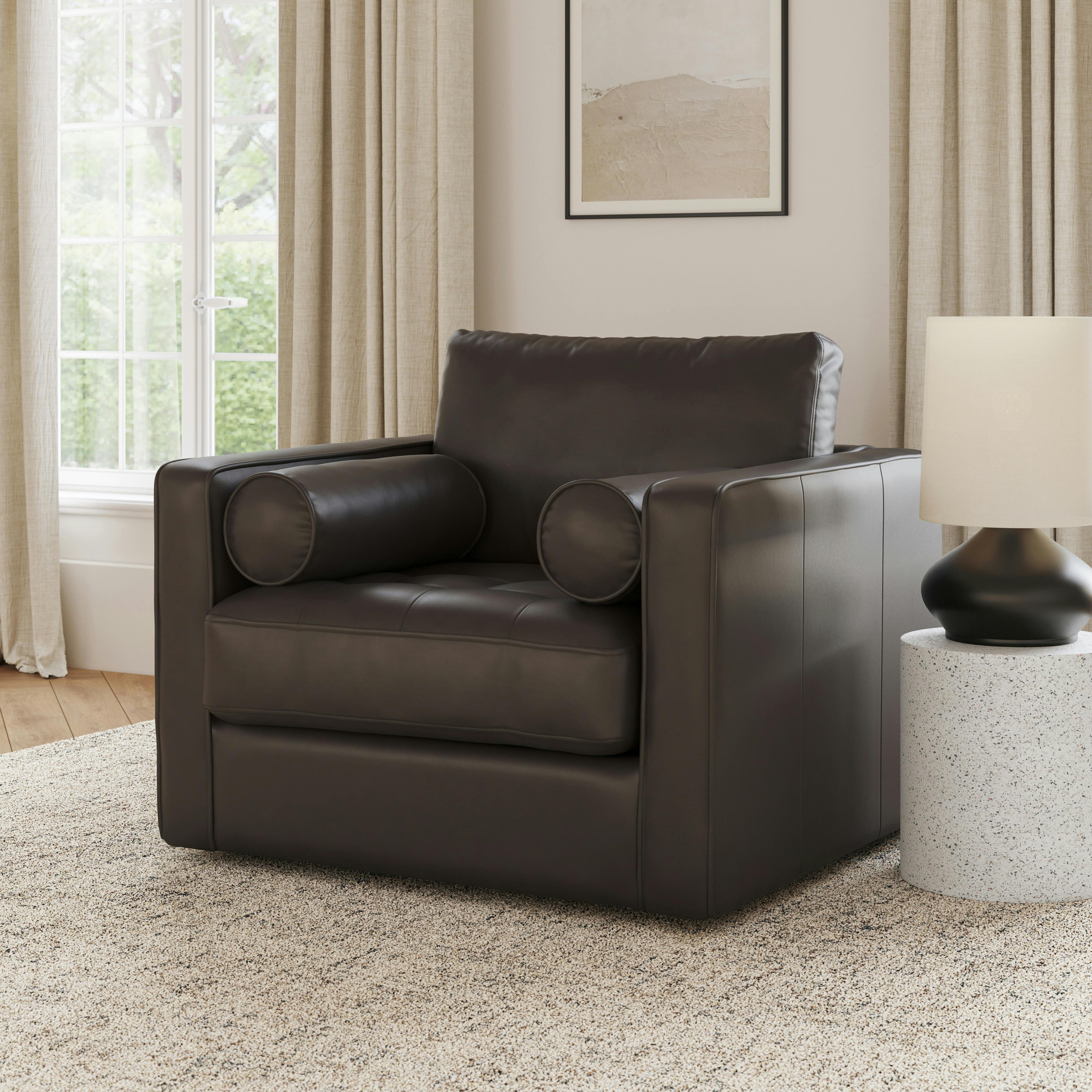 Sven 42.5" Tufted Leather Swivel Chair - Lucia Dark Brown